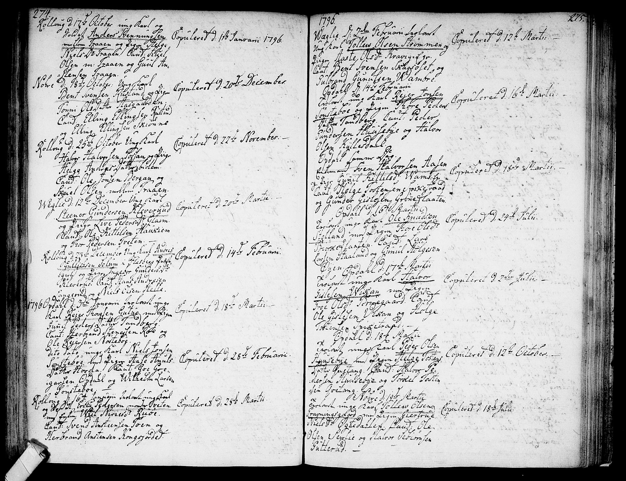 Rollag kirkebøker, AV/SAKO-A-240/F/Fa/L0005: Parish register (official) no. I 5, 1792-1814, p. 274-275