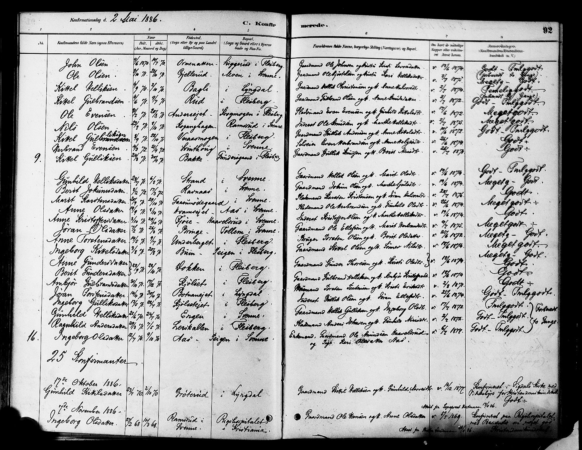 Flesberg kirkebøker, SAKO/A-18/F/Fa/L0008: Parish register (official) no. I 8, 1879-1899, p. 92