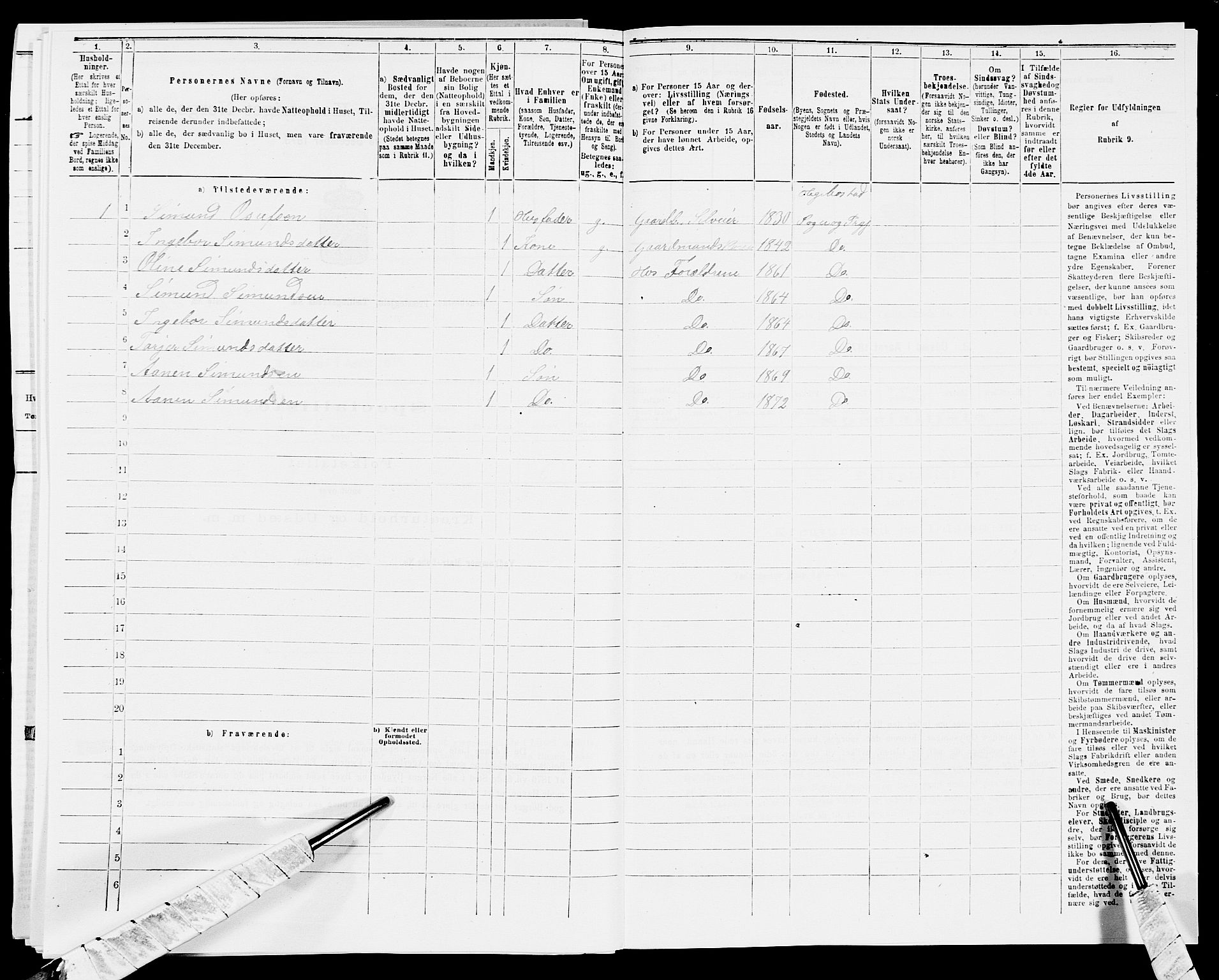 SAK, 1875 census for 1034P Hægebostad, 1875, p. 462