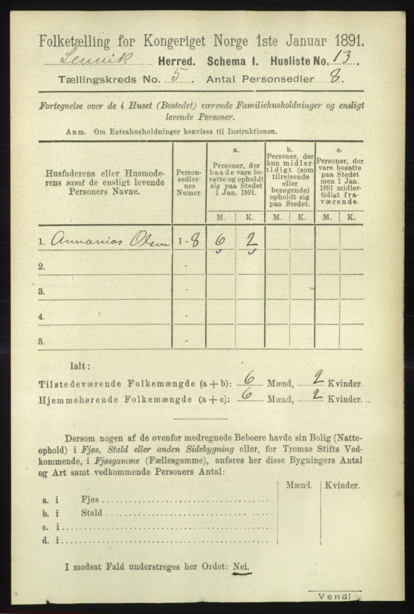 RA, 1891 census for 1931 Lenvik, 1891, p. 2472