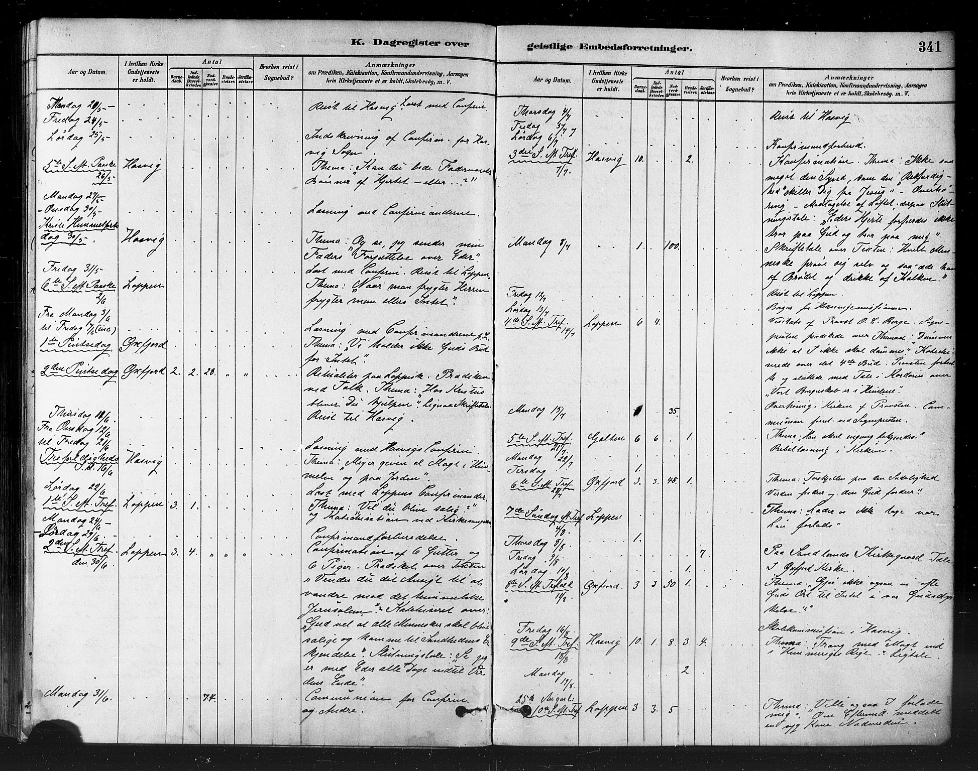 Loppa sokneprestkontor, AV/SATØ-S-1339/H/Ha/L0006kirke: Parish register (official) no. 6, 1879-1895, p. 341