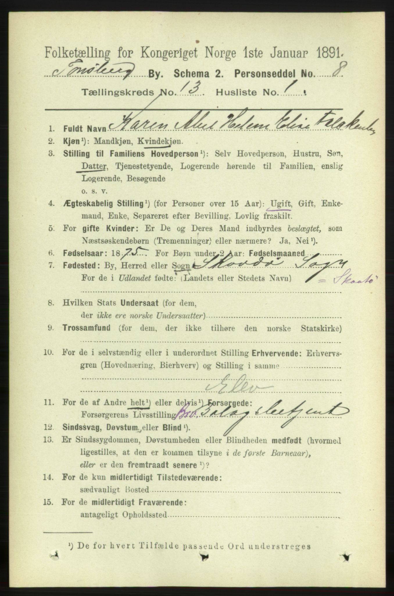 RA, 1891 census for 0705 Tønsberg, 1891, p. 4307