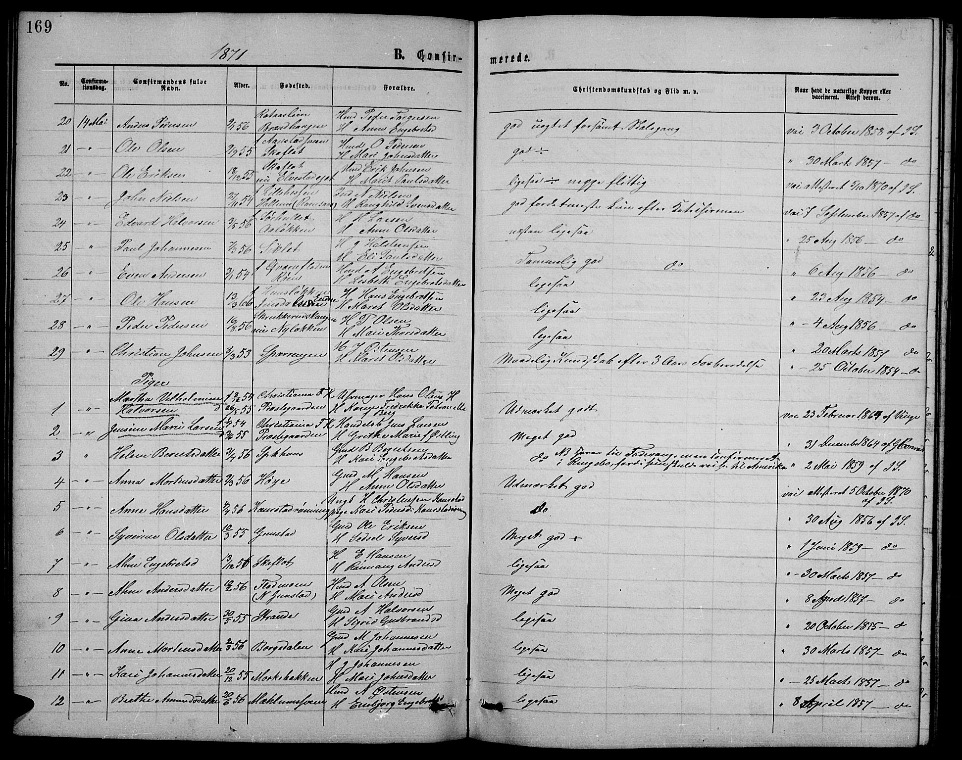 Ringebu prestekontor, AV/SAH-PREST-082/H/Ha/Hab/L0004: Parish register (copy) no. 4, 1867-1879, p. 169