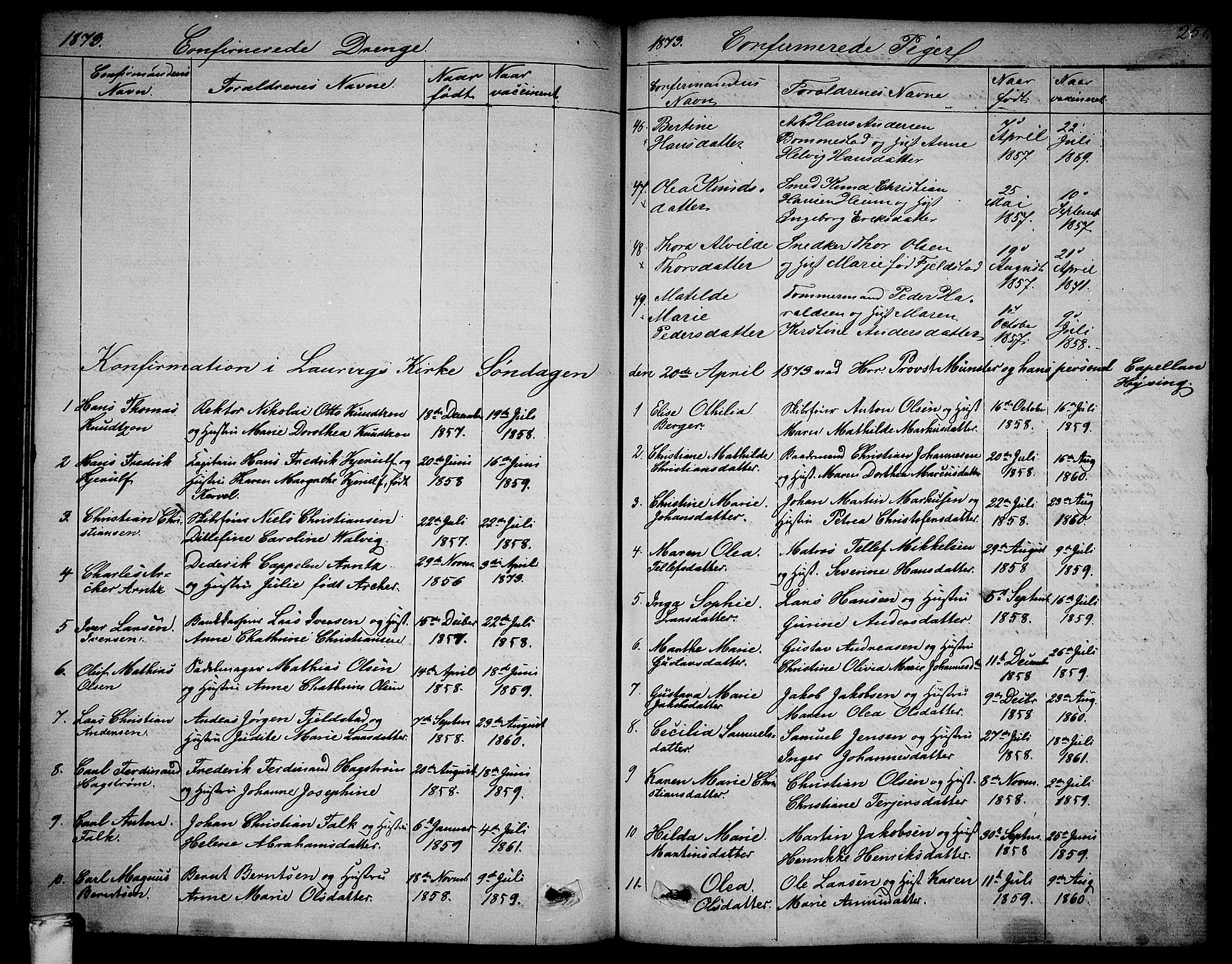 Larvik kirkebøker, AV/SAKO-A-352/G/Ga/L0004: Parish register (copy) no. I 4, 1871-1888, p. 251