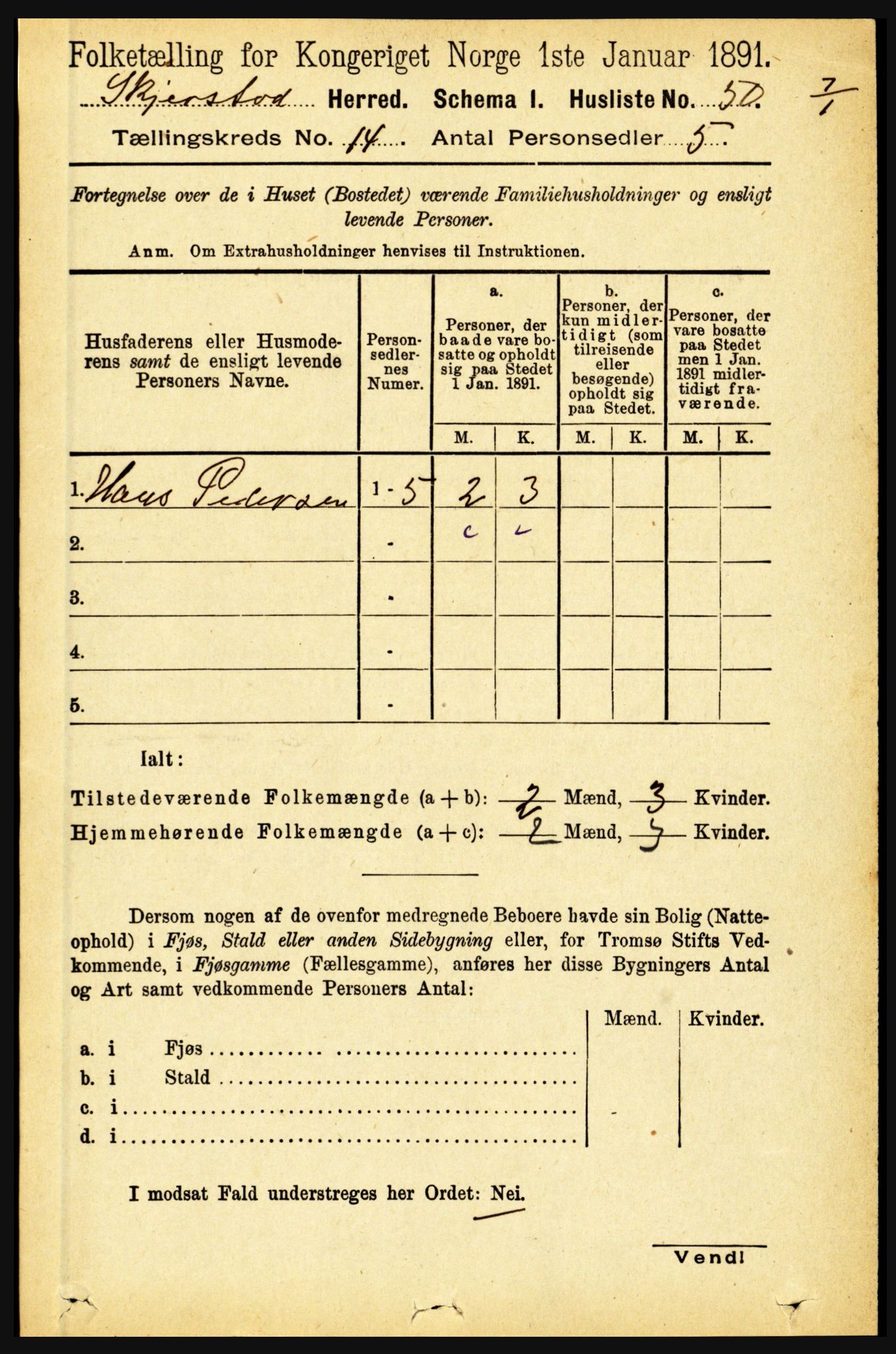 RA, 1891 census for 1842 Skjerstad, 1891, p. 5009