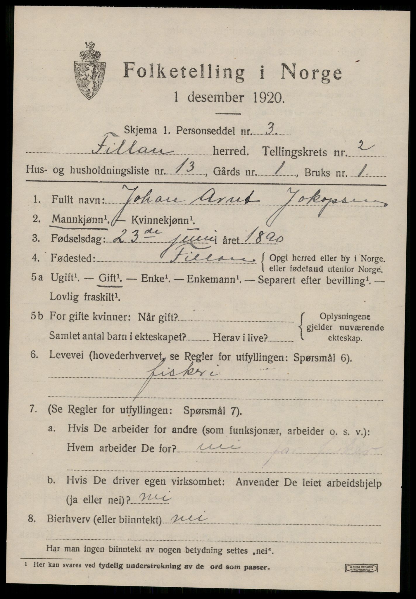 SAT, 1920 census for Fillan, 1920, p. 1460