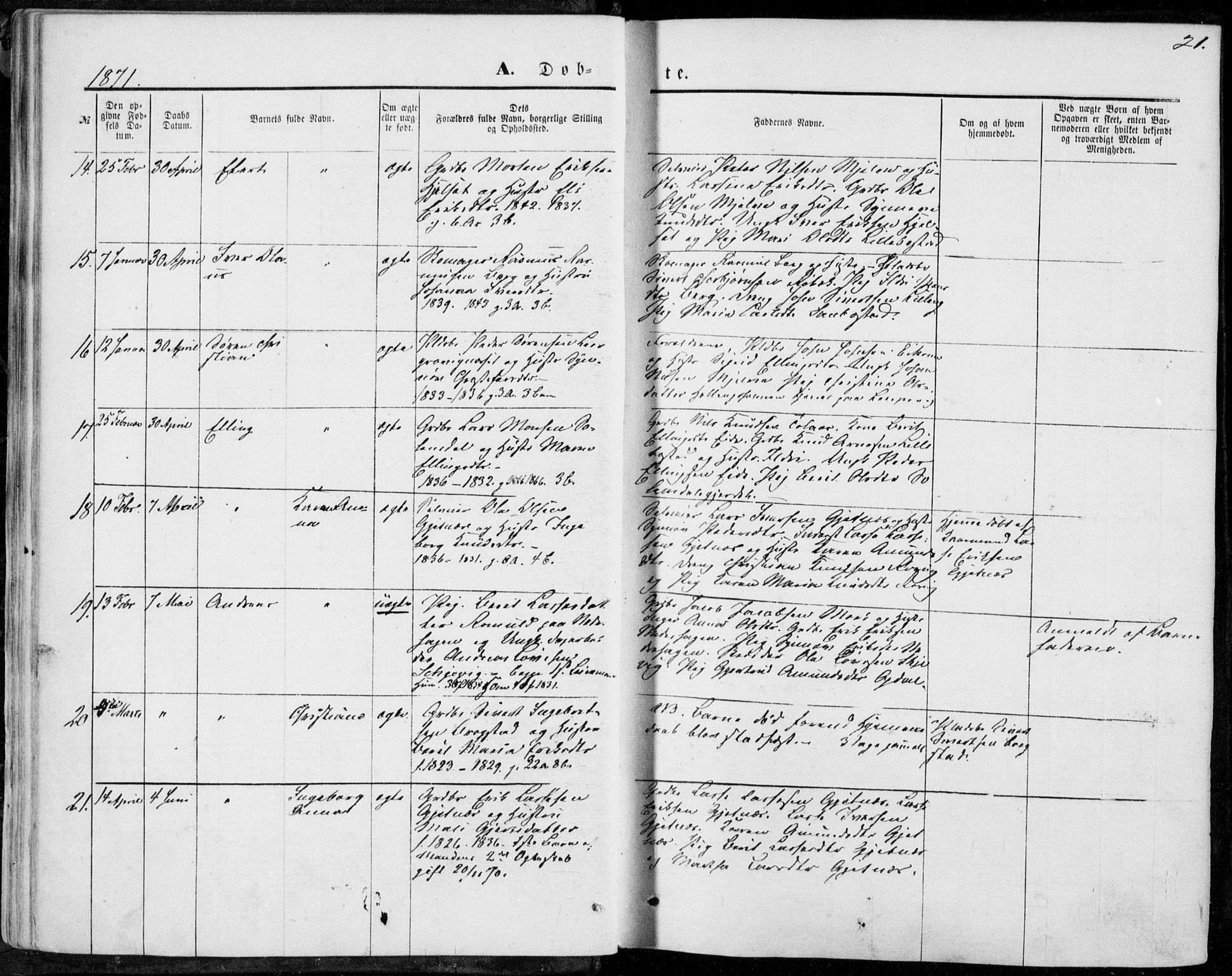 Ministerialprotokoller, klokkerbøker og fødselsregistre - Møre og Romsdal, AV/SAT-A-1454/555/L0655: Parish register (official) no. 555A05, 1869-1886, p. 21