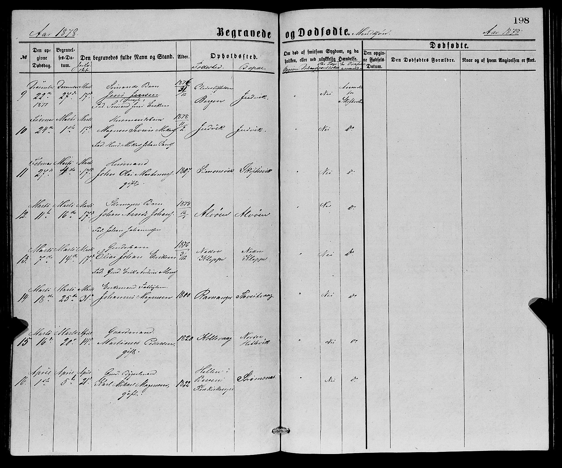 Askøy Sokneprestembete, AV/SAB-A-74101/H/Ha/Hab/Haba/L0007: Parish register (copy) no. A 7, 1871-1881, p. 198