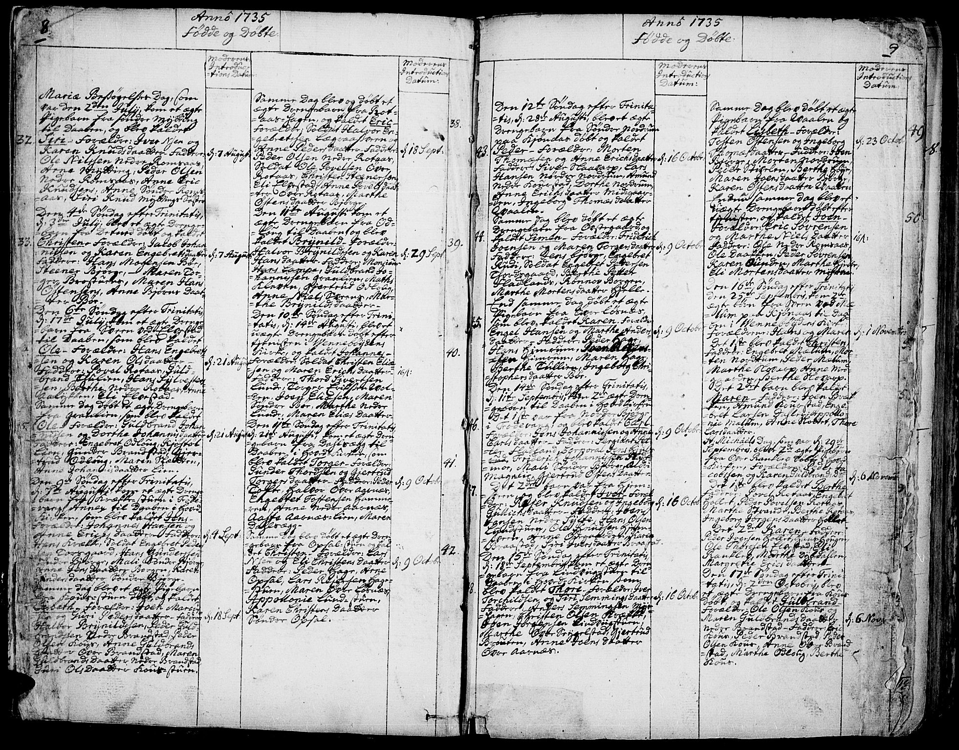 Ringebu prestekontor, SAH/PREST-082/H/Ha/Haa/L0002: Parish register (official) no. 2, 1734-1780, p. 8-9