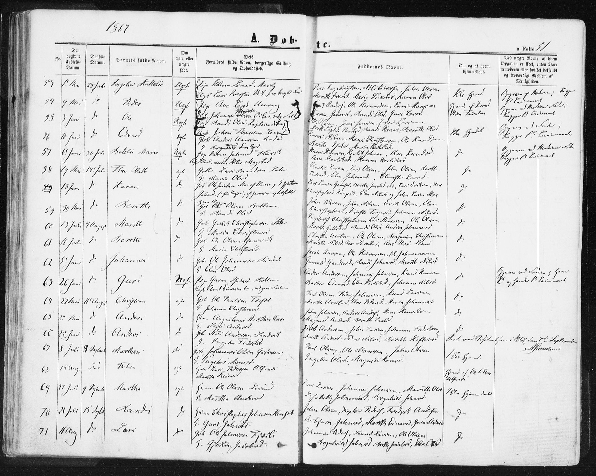 Ministerialprotokoller, klokkerbøker og fødselsregistre - Møre og Romsdal, AV/SAT-A-1454/578/L0905: Parish register (official) no. 578A04, 1859-1877, p. 51