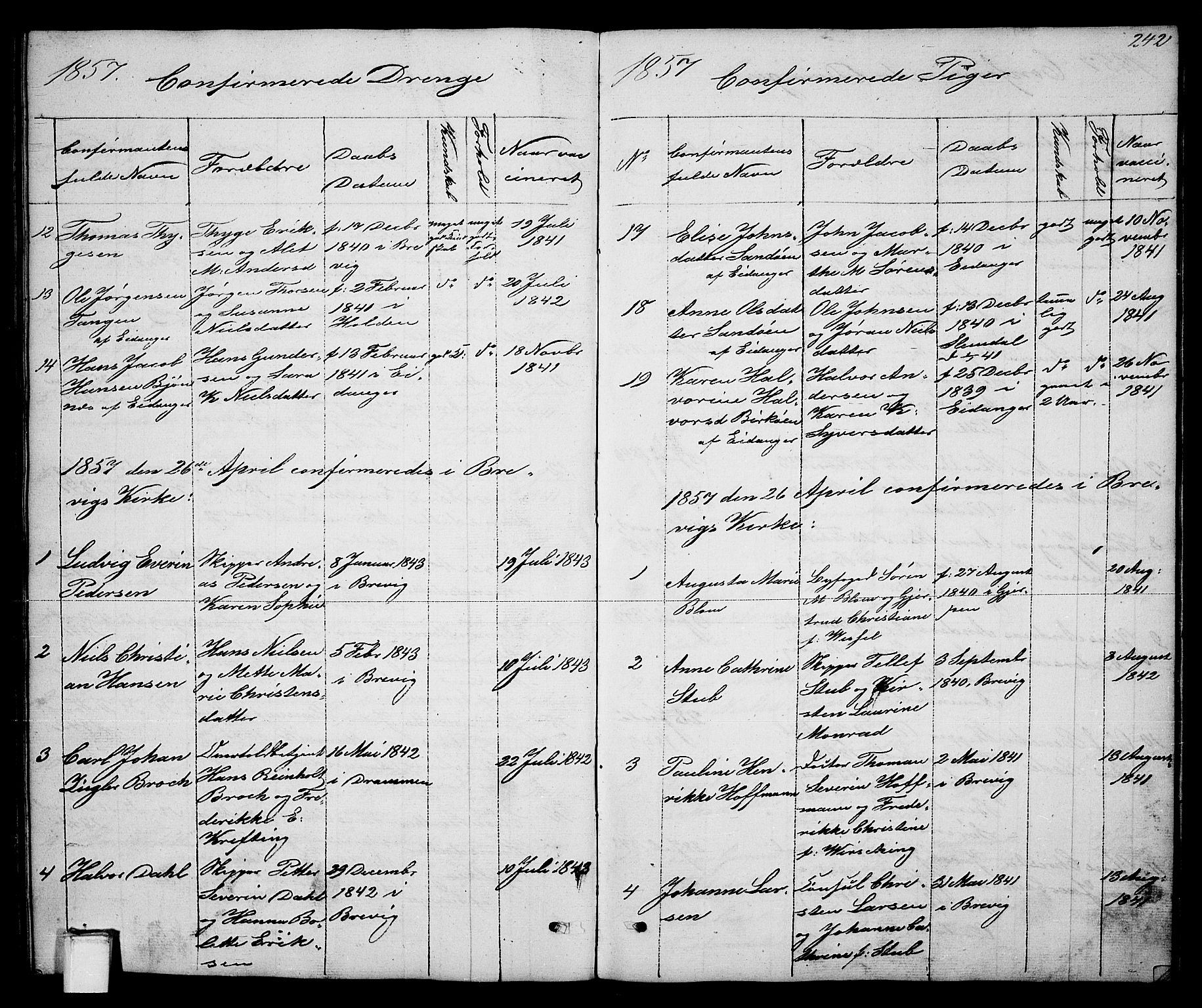 Brevik kirkebøker, SAKO/A-255/G/Ga/L0002: Parish register (copy) no. 2, 1846-1865, p. 242