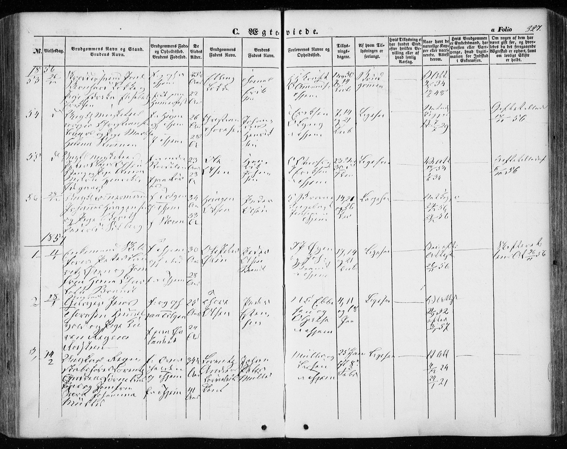 Ministerialprotokoller, klokkerbøker og fødselsregistre - Sør-Trøndelag, SAT/A-1456/601/L0051: Parish register (official) no. 601A19, 1848-1857, p. 327