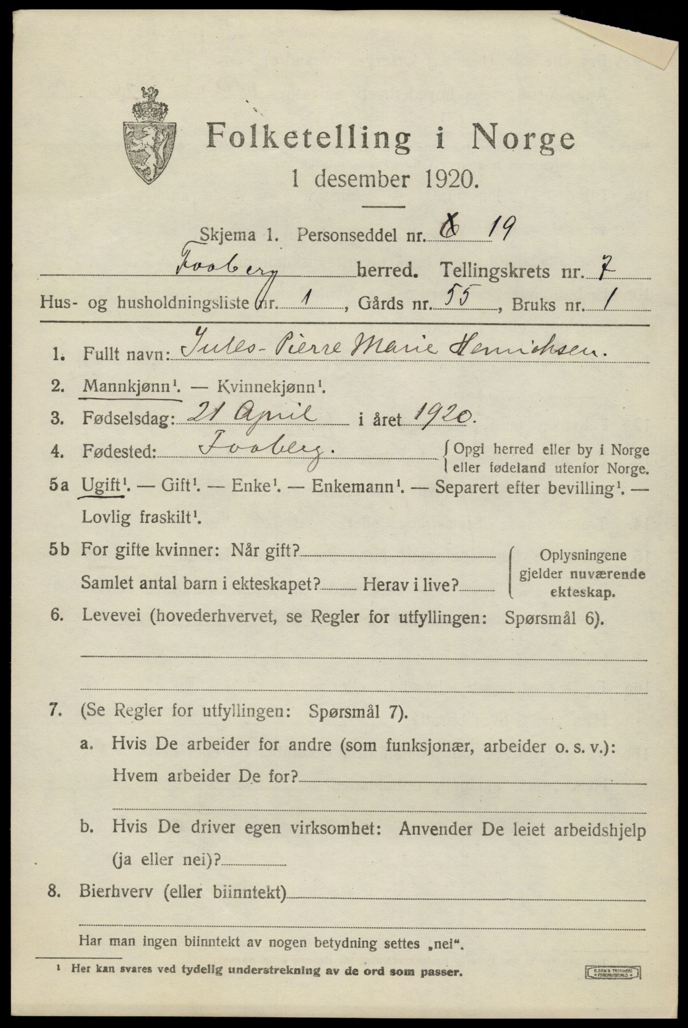 SAH, 1920 census for Fåberg, 1920, p. 7666