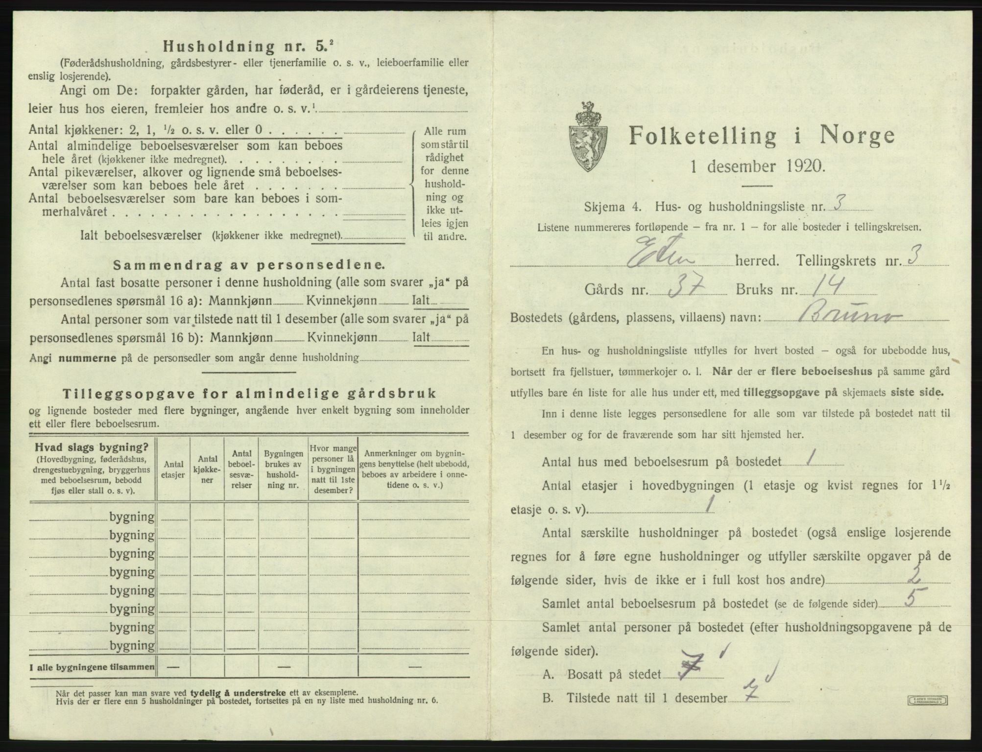 SAB, 1920 census for Etne, 1920, p. 211