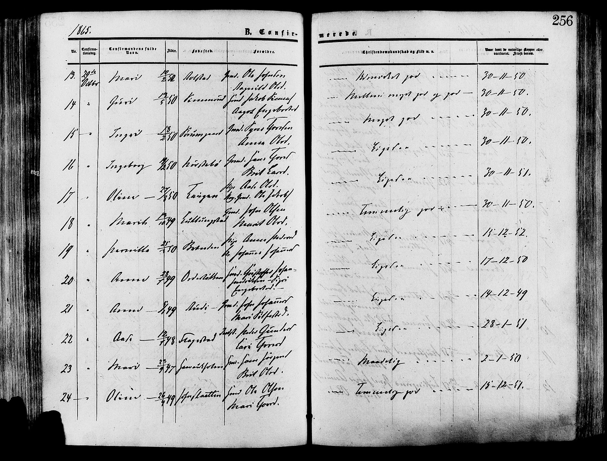 Lesja prestekontor, SAH/PREST-068/H/Ha/Haa/L0008: Parish register (official) no. 8, 1854-1880, p. 256