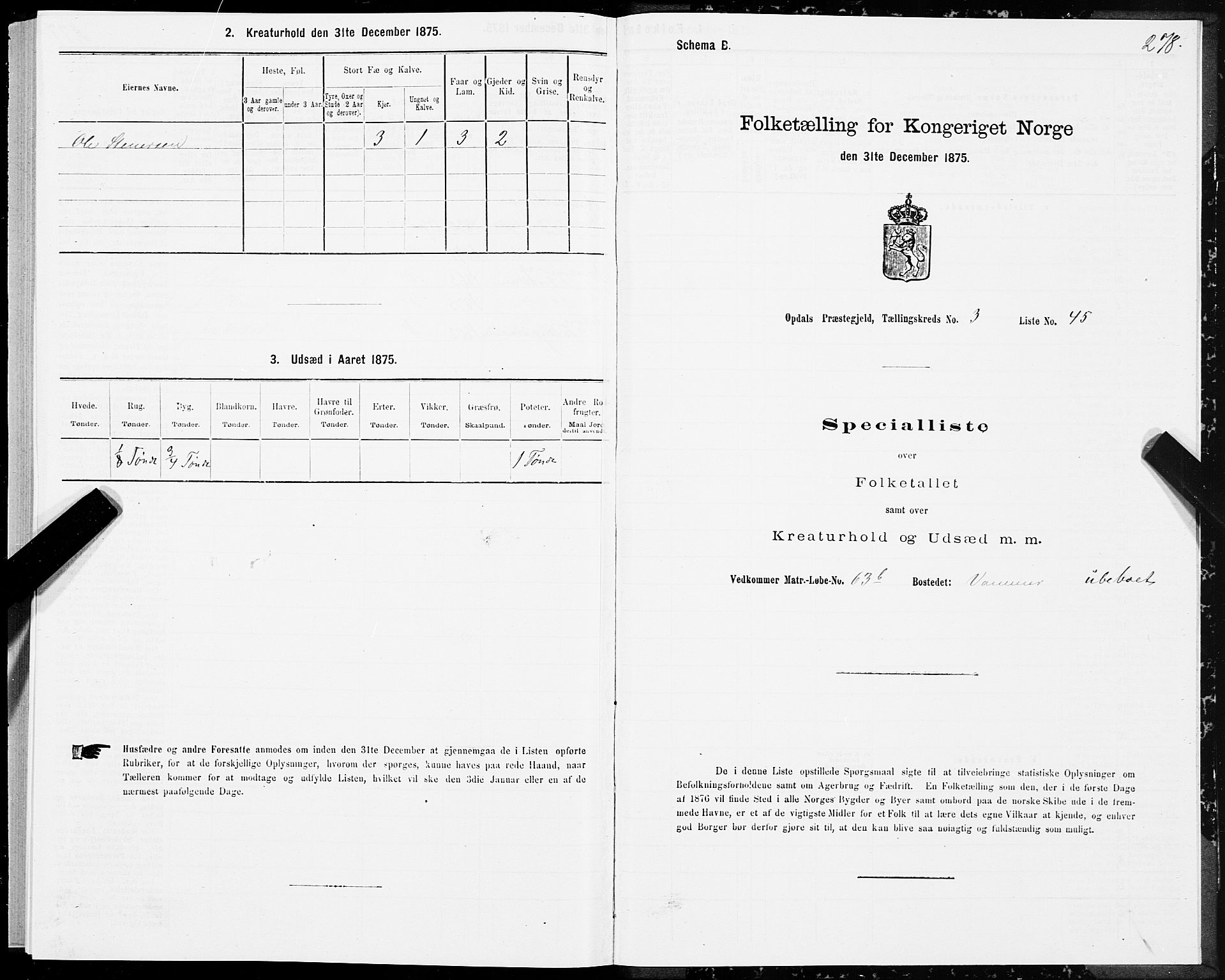 SAT, 1875 census for 1634P Oppdal, 1875, p. 2278