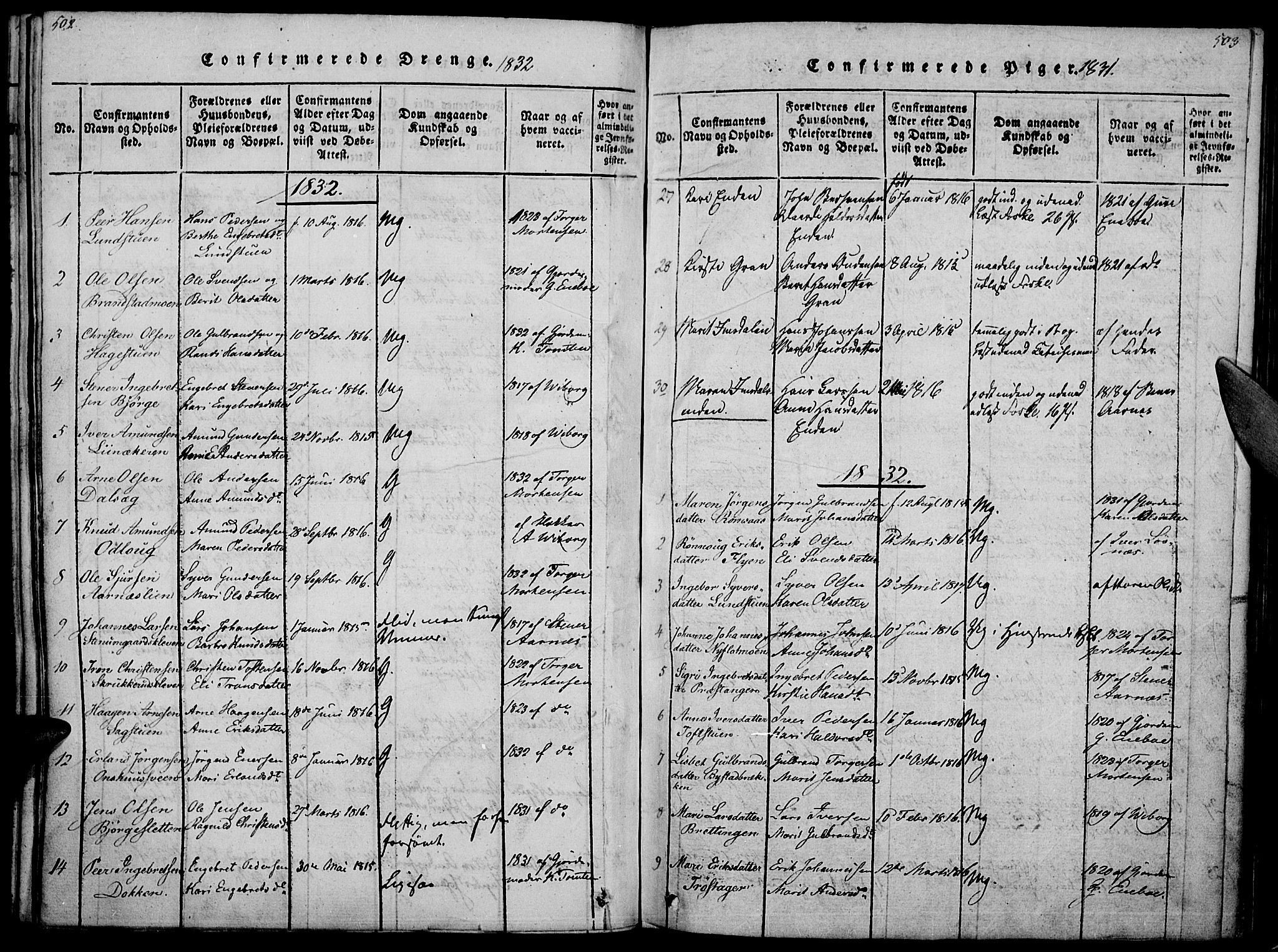 Ringebu prestekontor, SAH/PREST-082/H/Ha/Haa/L0004: Parish register (official) no. 4, 1821-1839, p. 502-503