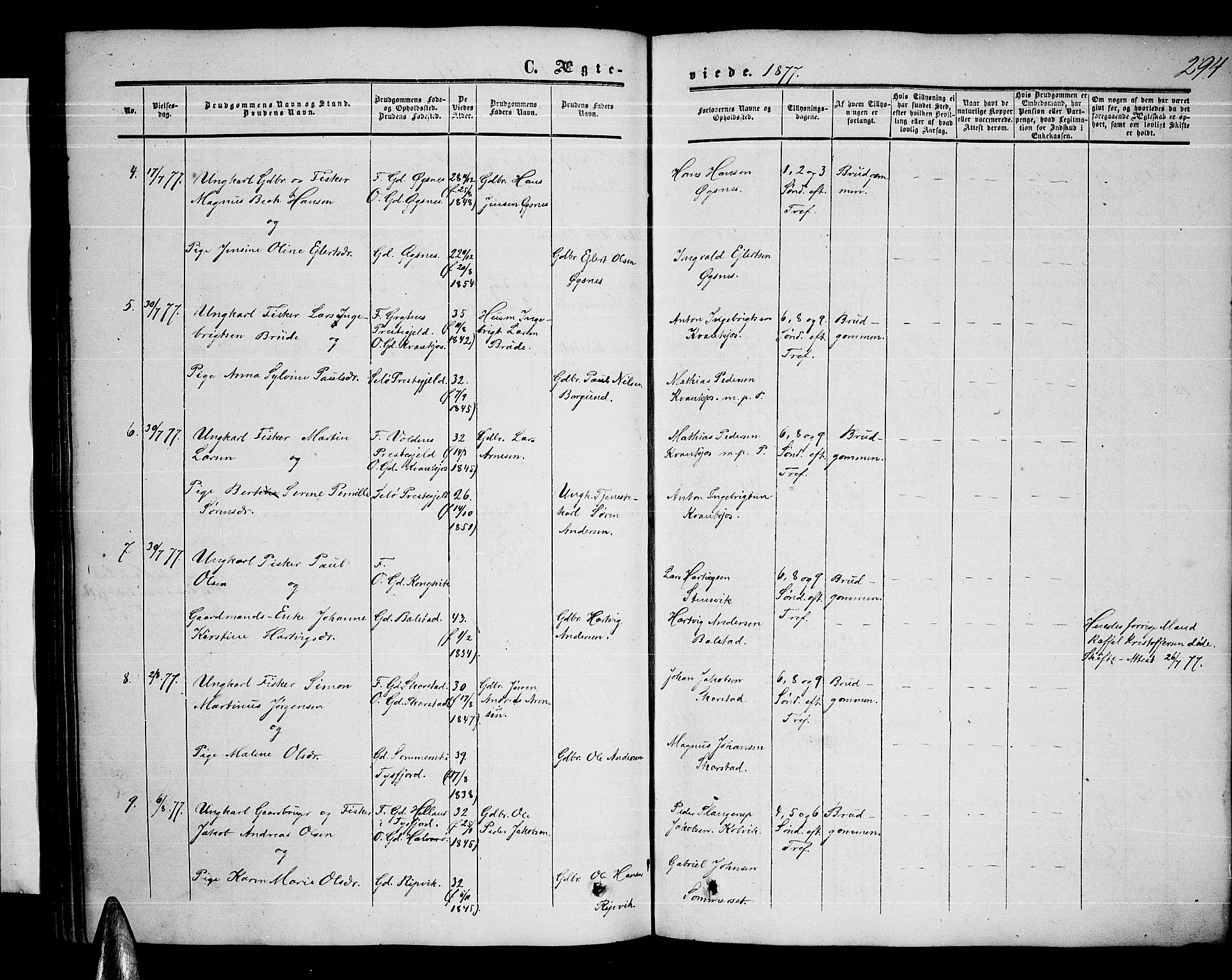 Ministerialprotokoller, klokkerbøker og fødselsregistre - Nordland, AV/SAT-A-1459/872/L1046: Parish register (copy) no. 872C02, 1852-1879, p. 294