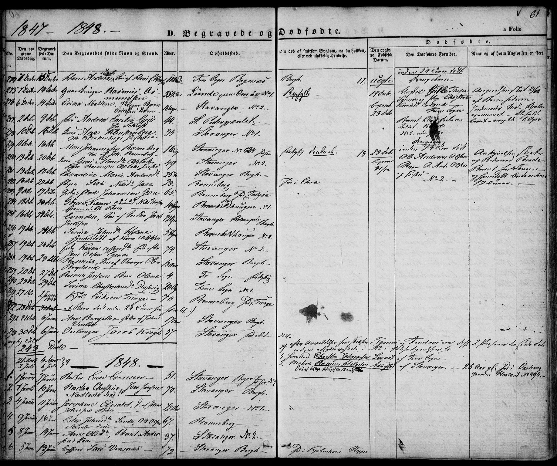 Domkirken sokneprestkontor, SAST/A-101812/001/30/30BA/L0014: Parish register (official) no. A 13, 1841-1851, p. 61