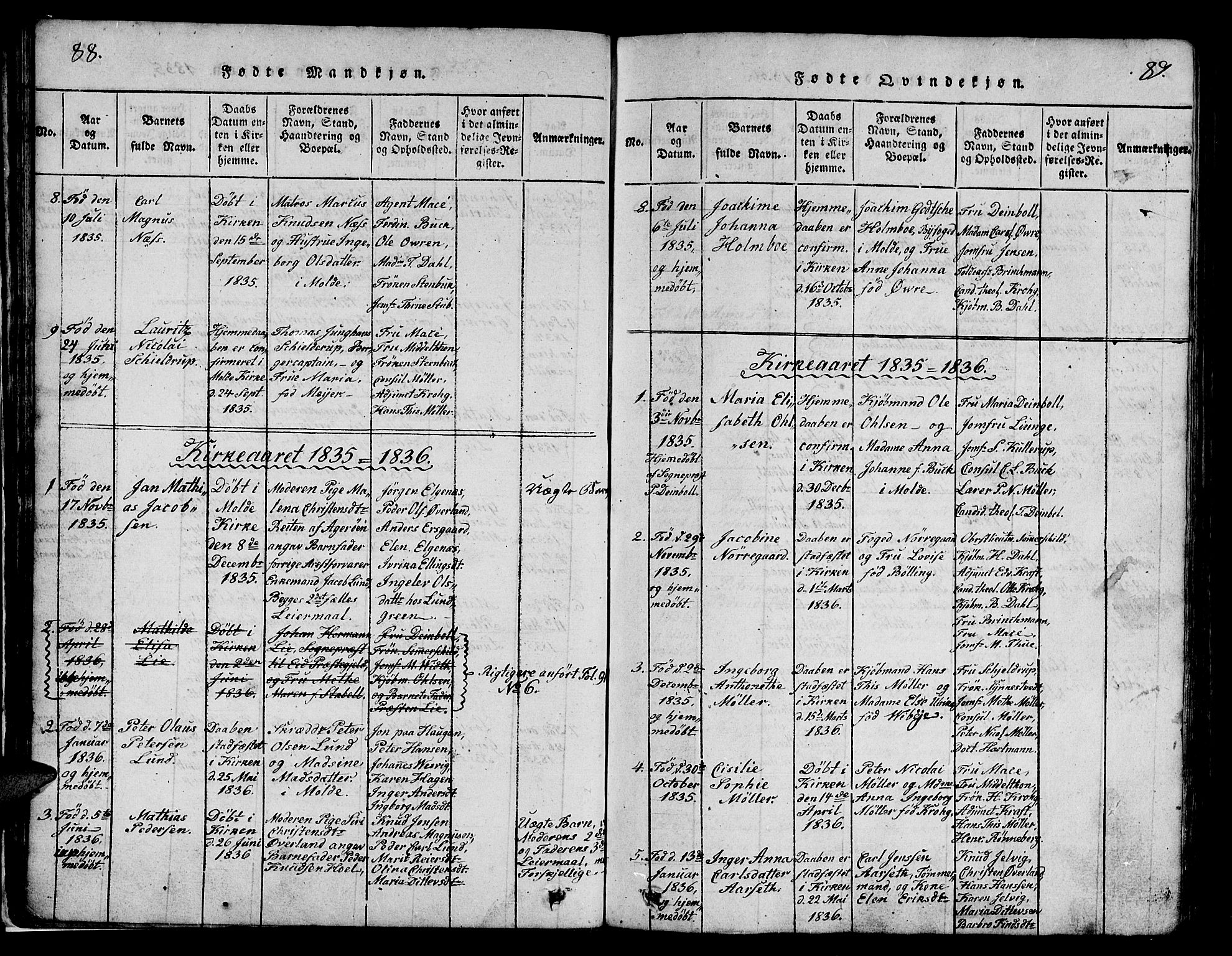 Ministerialprotokoller, klokkerbøker og fødselsregistre - Møre og Romsdal, SAT/A-1454/558/L0700: Parish register (copy) no. 558C01, 1818-1868, p. 88-89