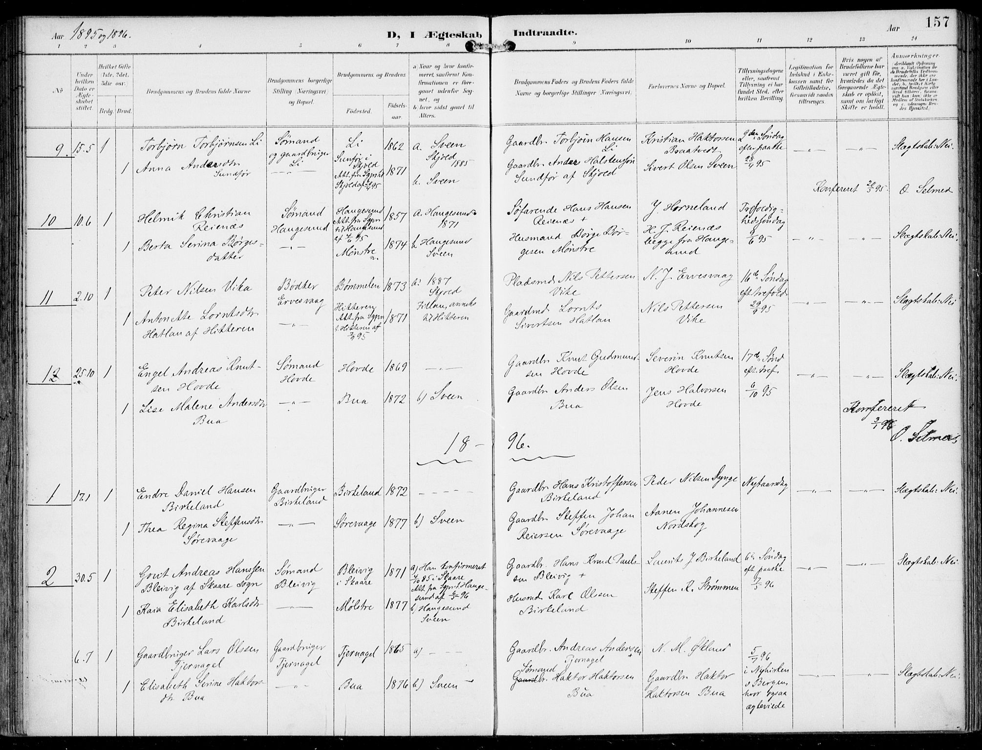 Sveio Sokneprestembete, AV/SAB-A-78501/H/Haa: Parish register (official) no. B  3, 1894-1906, p. 157