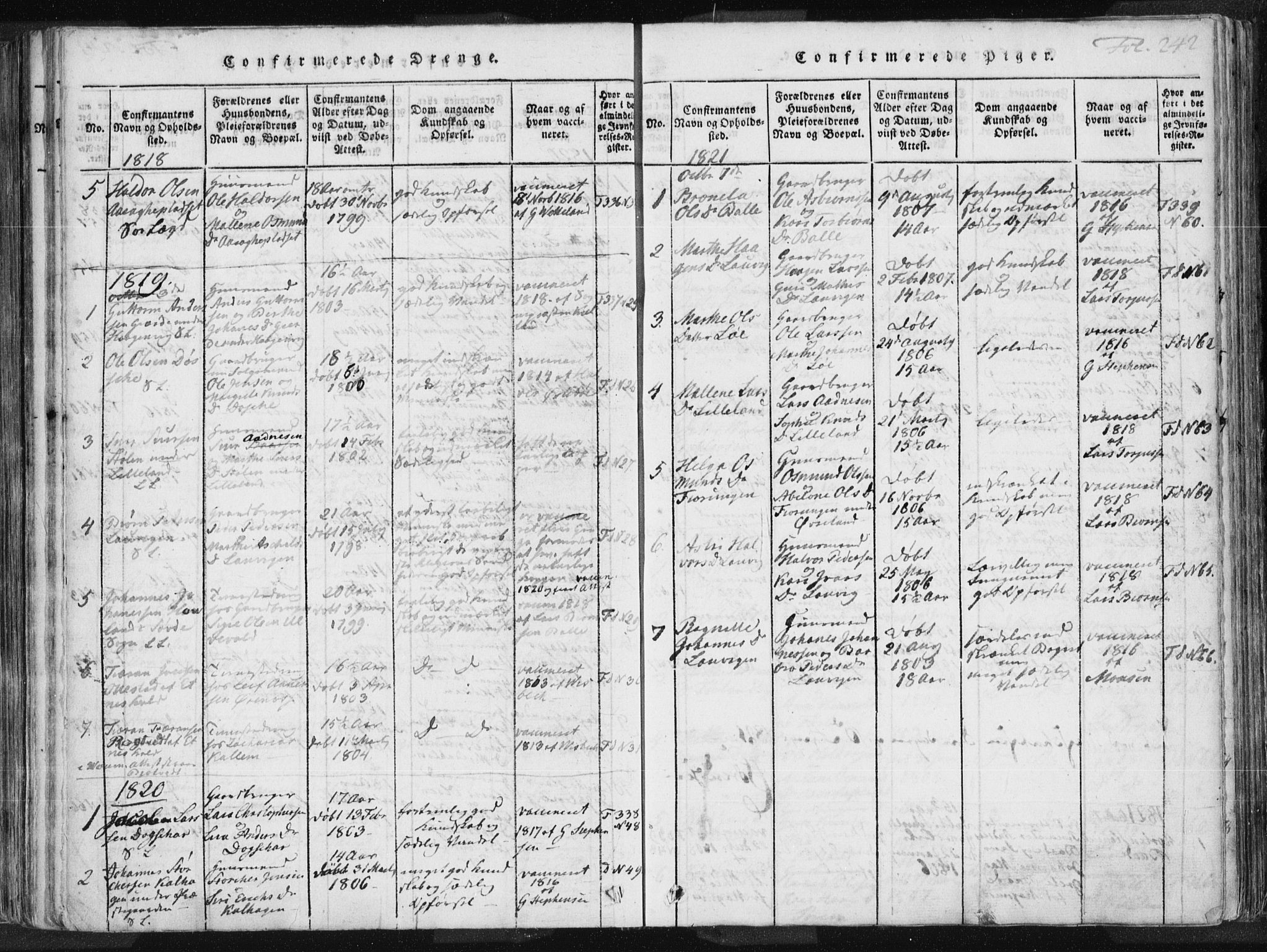 Vikedal sokneprestkontor, SAST/A-101840/01/IV: Parish register (official) no. A 3, 1817-1850, p. 242