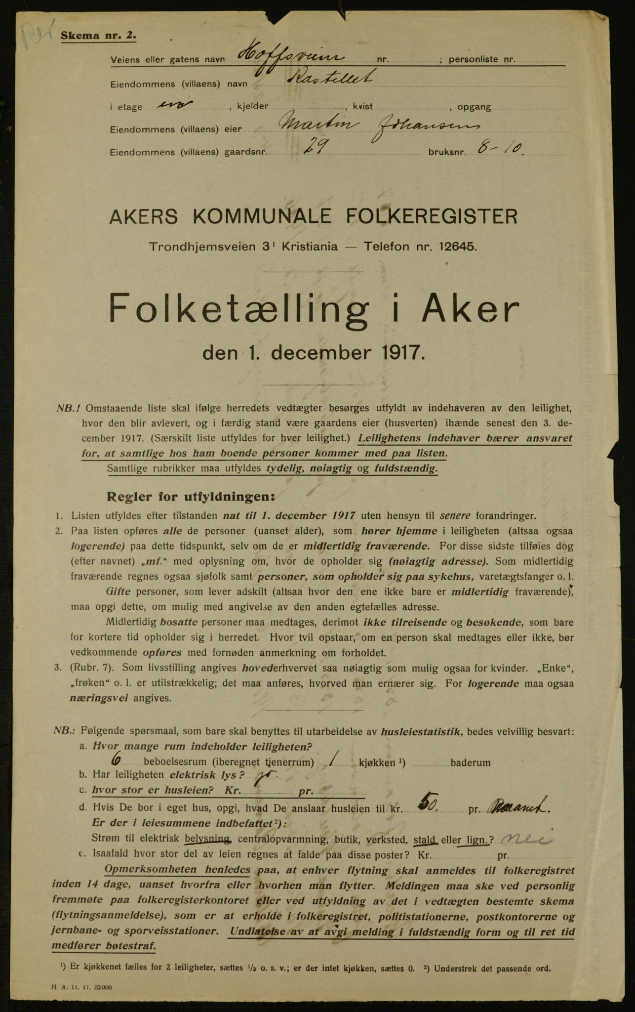 OBA, Municipal Census 1917 for Aker, 1917, p. 4351