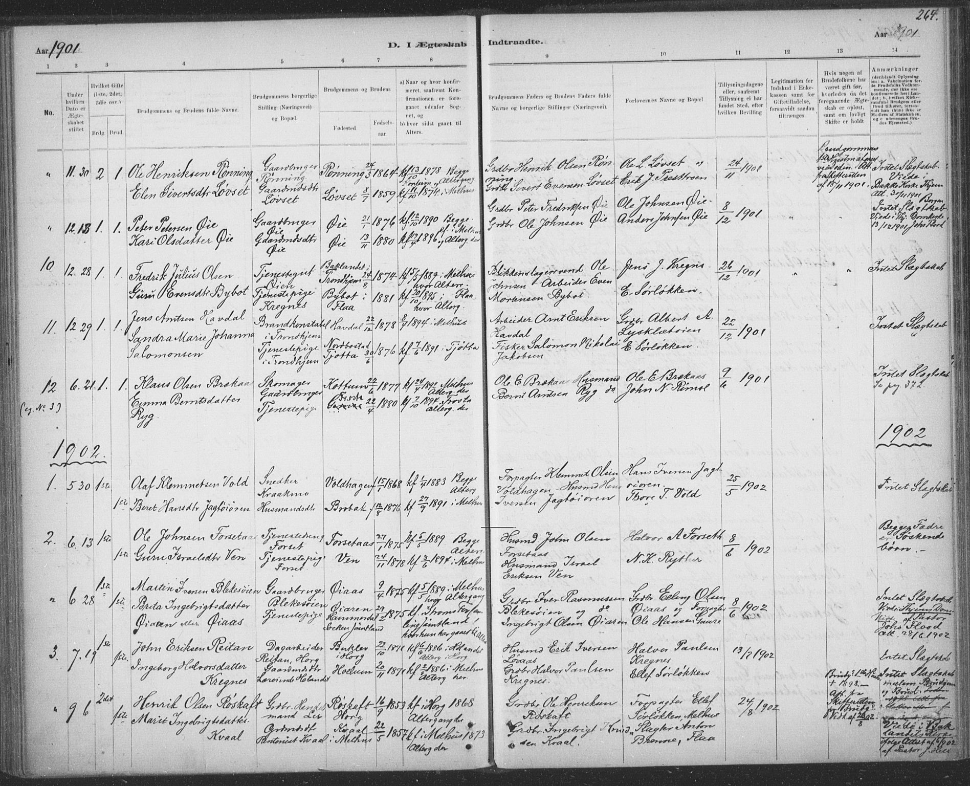 Ministerialprotokoller, klokkerbøker og fødselsregistre - Sør-Trøndelag, SAT/A-1456/691/L1085: Parish register (official) no. 691A17, 1887-1908, p. 264