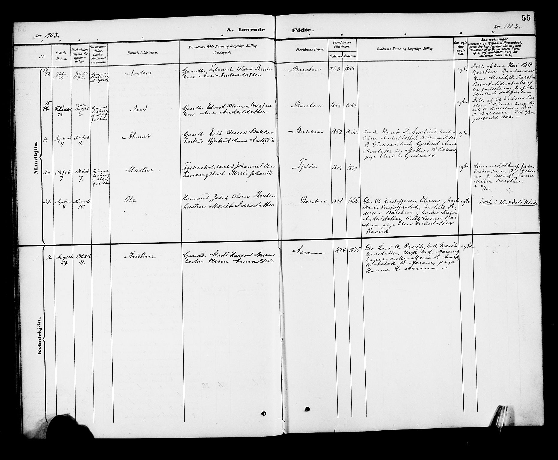 Ministerialprotokoller, klokkerbøker og fødselsregistre - Møre og Romsdal, AV/SAT-A-1454/551/L0632: Parish register (copy) no. 551C04, 1894-1920, p. 55