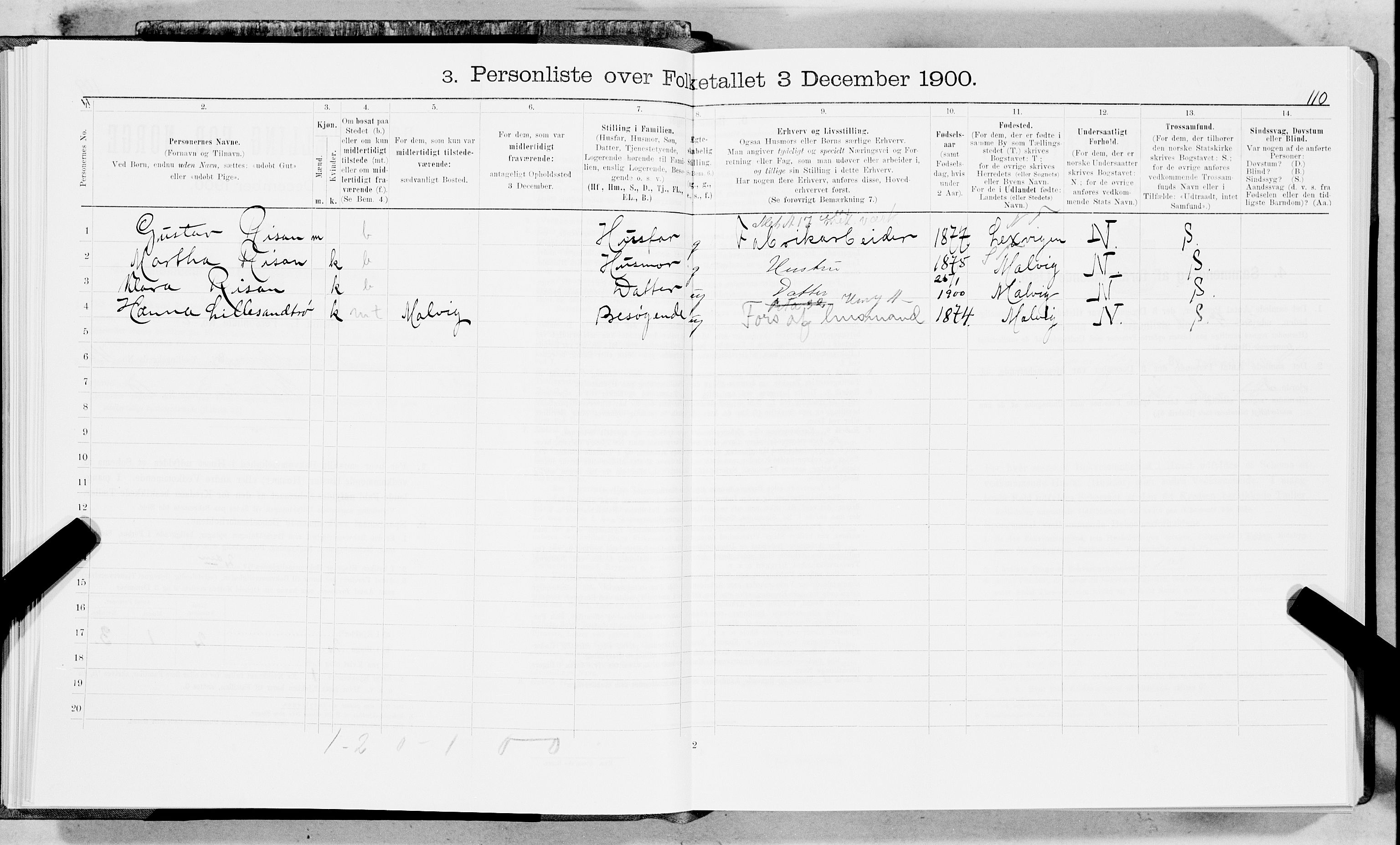 SAT, 1900 census for Trondheim, 1900, p. 7413