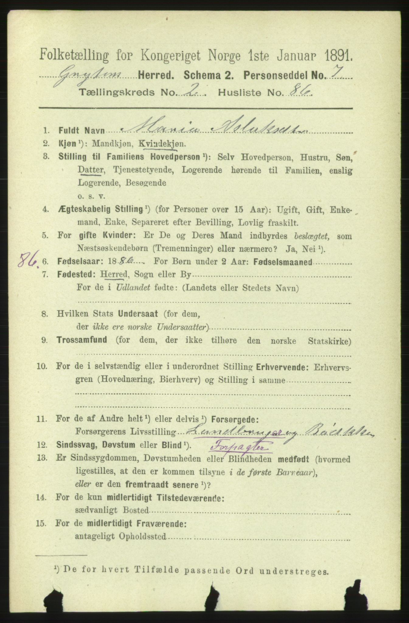 RA, 1891 census for 1539 Grytten, 1891, p. 863