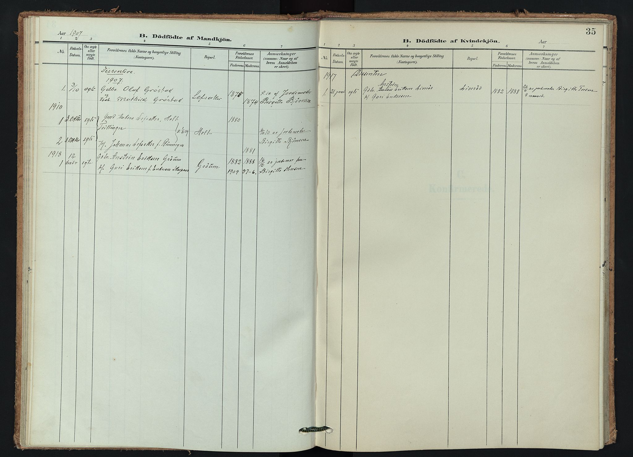 Våle kirkebøker, SAKO/A-334/F/Fb/L0003: Parish register (official) no. II 3, 1907-1936, p. 35