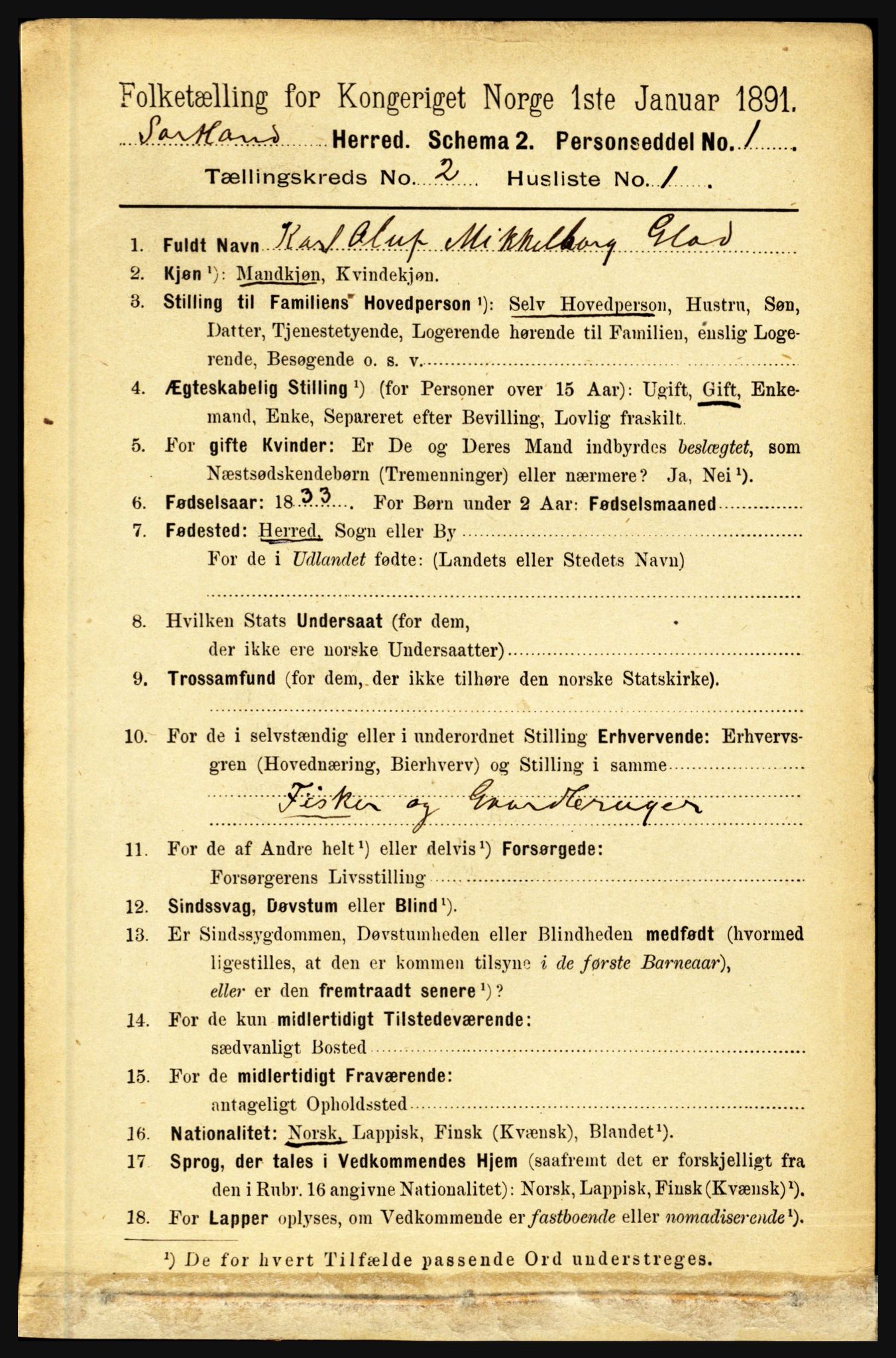 RA, 1891 census for 1870 Sortland, 1891, p. 984