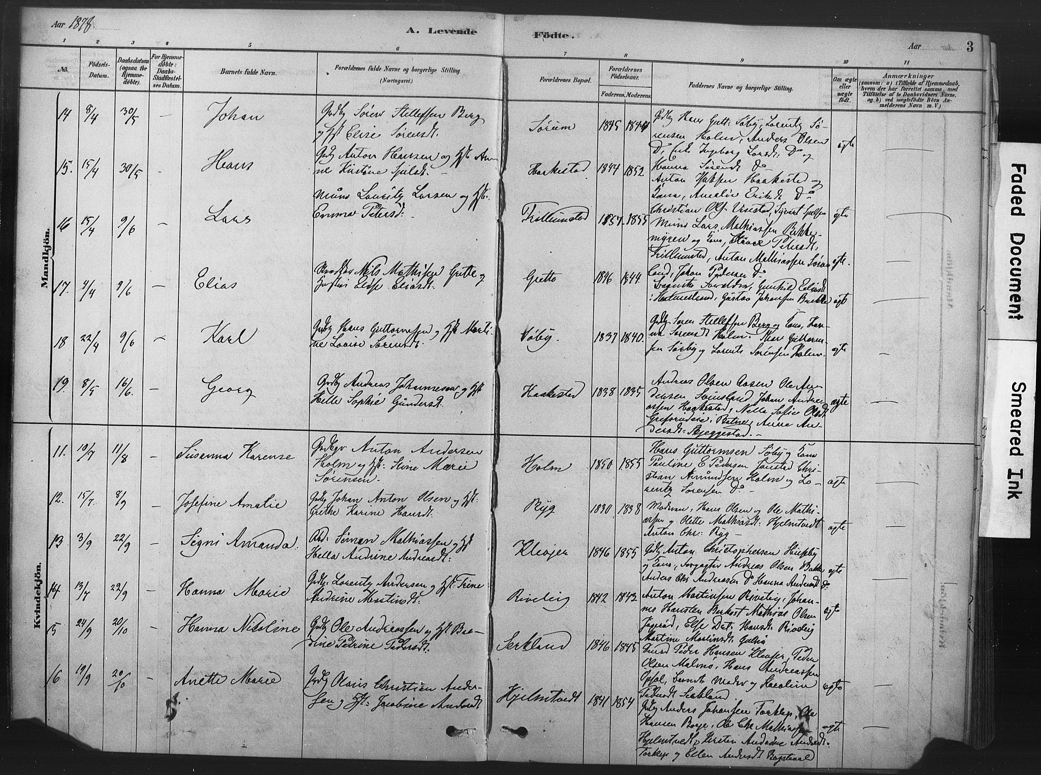 Våle kirkebøker, AV/SAKO-A-334/F/Fa/L0011: Parish register (official) no. I 11, 1878-1906, p. 3