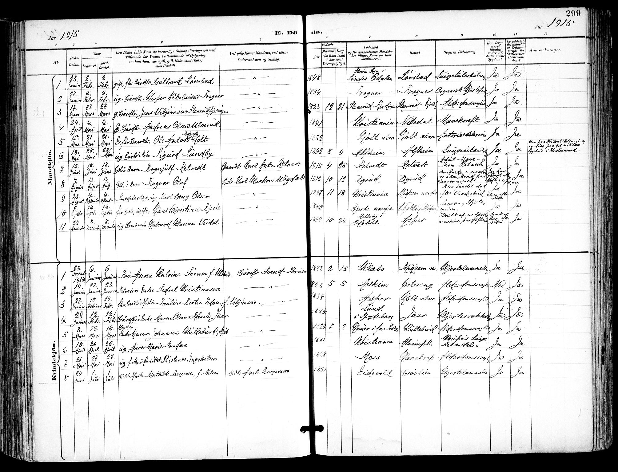Kråkstad prestekontor Kirkebøker, SAO/A-10125a/F/Fa/L0010: Parish register (official) no. I 10, 1893-1931, p. 299