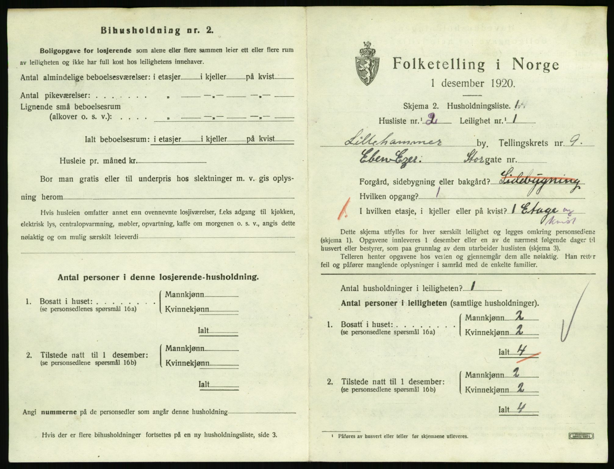 SAH, 1920 census for Lillehammer, 1920, p. 3054