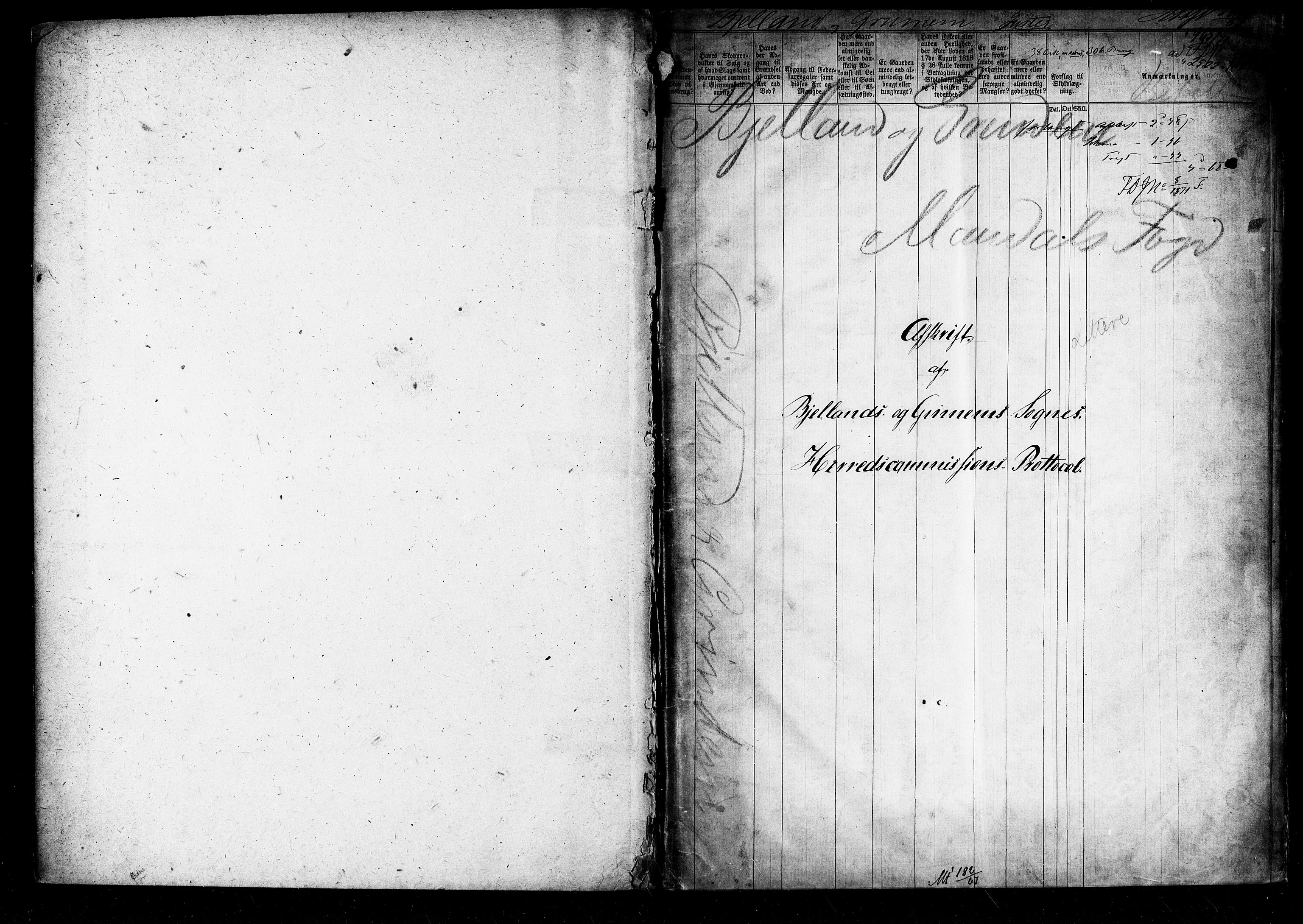 Matrikkelrevisjonen av 1863, AV/RA-S-1530/F/Fe/L0177: Bjelland og Grindum, 1863