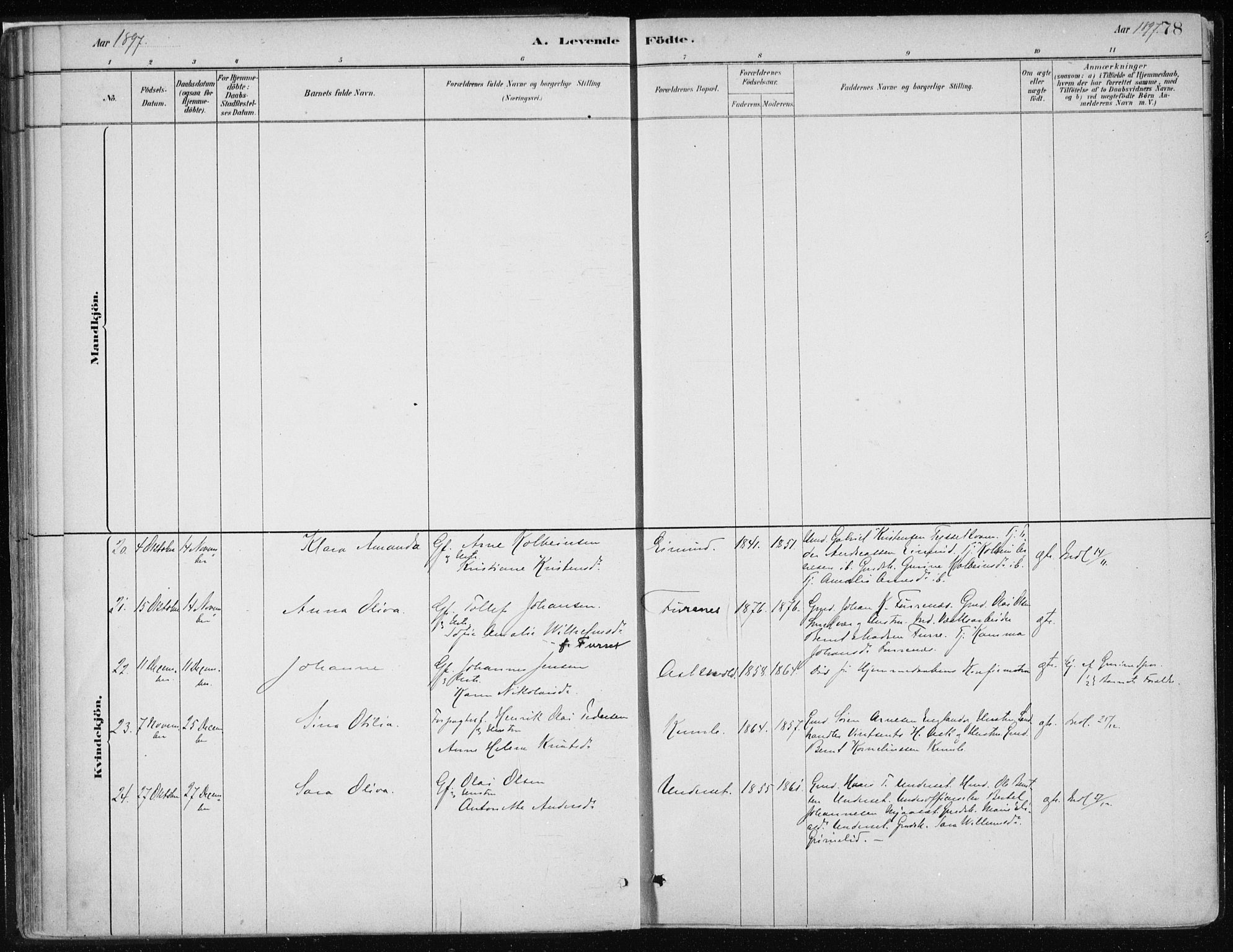 Askvoll sokneprestembete, AV/SAB-A-79501/H/Haa/Haab/L0002: Parish register (official) no. B 2, 1879-1909, p. 78