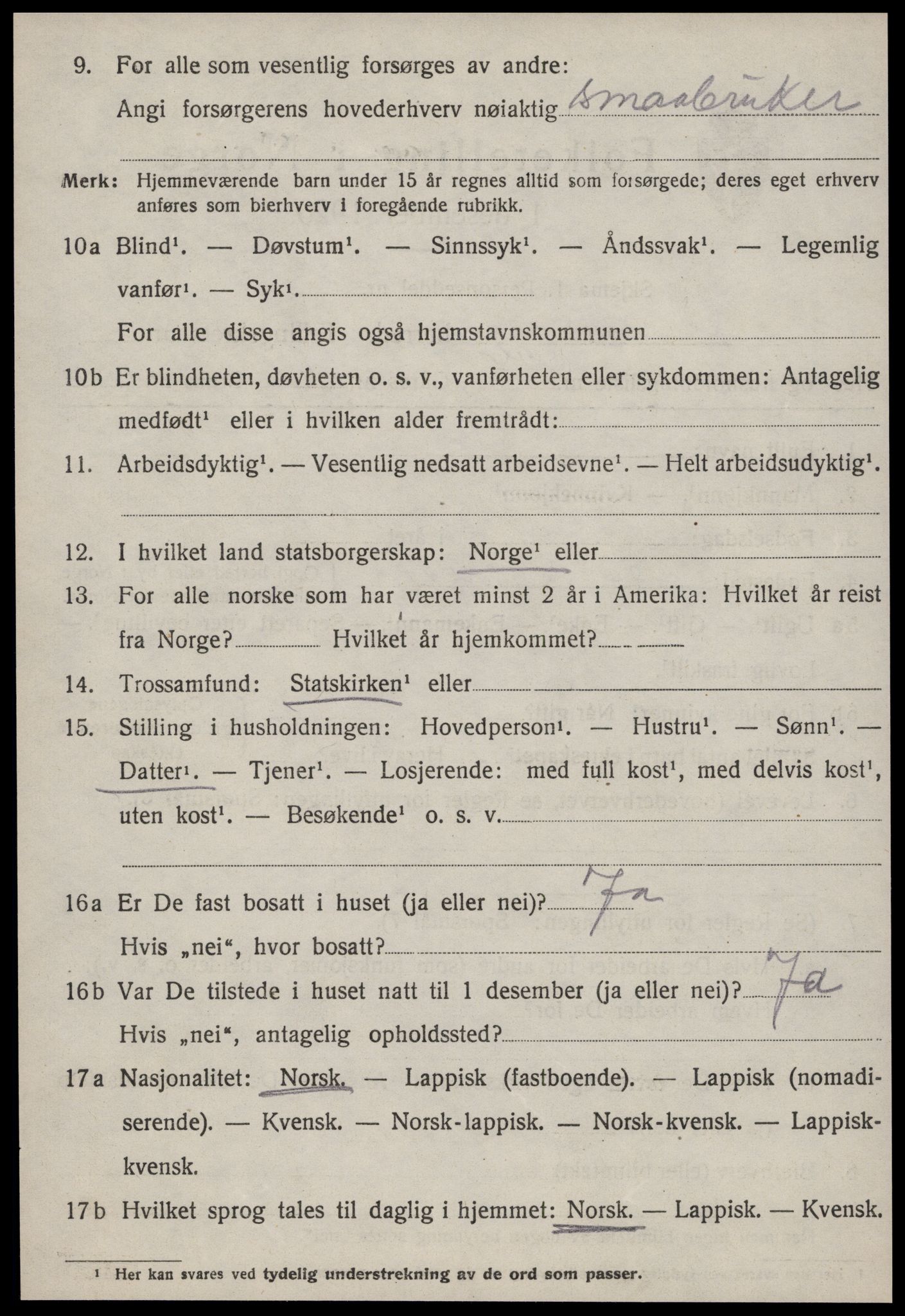 SAT, 1920 census for Leinstrand, 1920, p. 2052