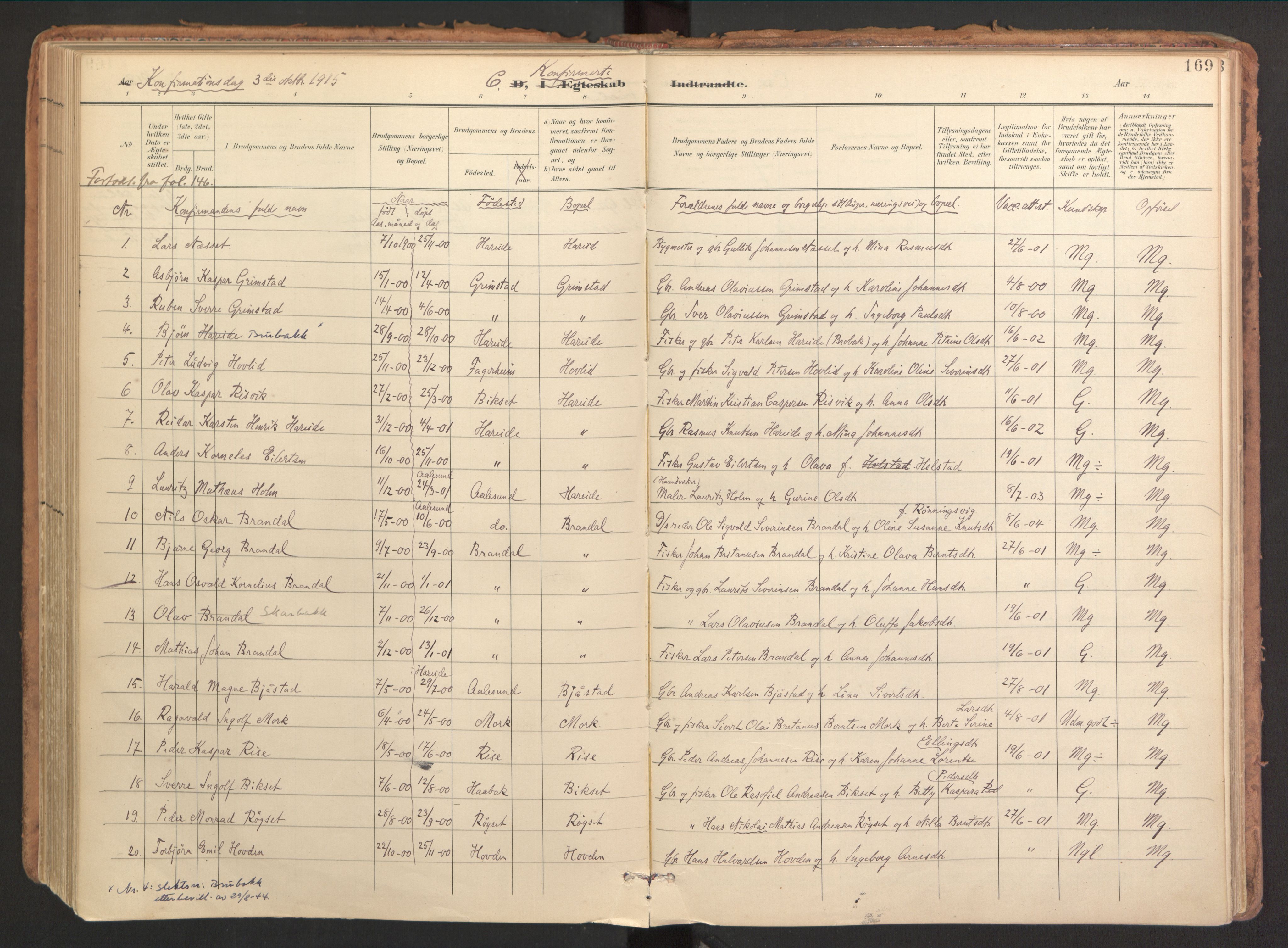 Ministerialprotokoller, klokkerbøker og fødselsregistre - Møre og Romsdal, SAT/A-1454/510/L0123: Parish register (official) no. 510A03, 1898-1922, p. 169