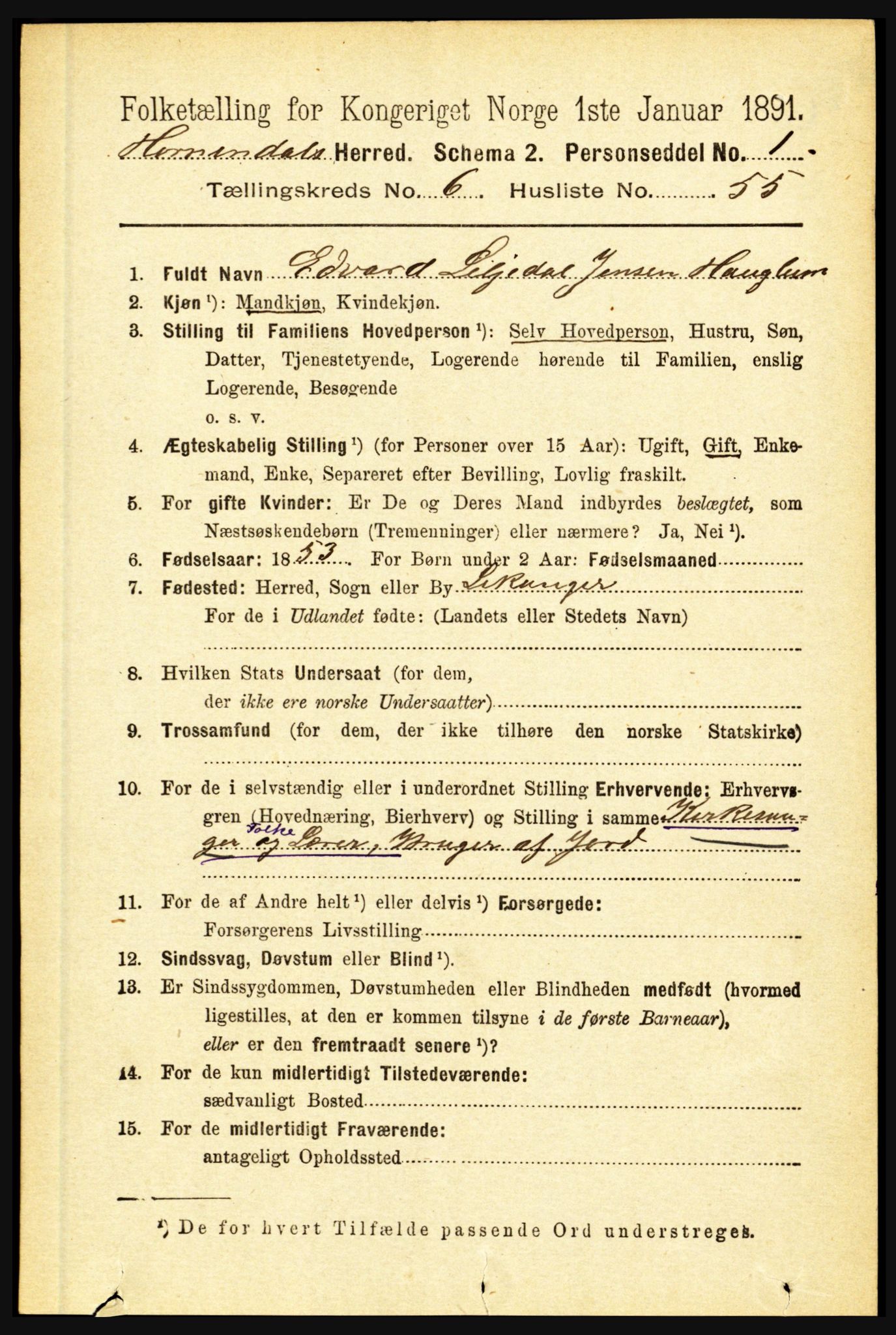 RA, 1891 census for 1444 Hornindal, 1891, p. 1717