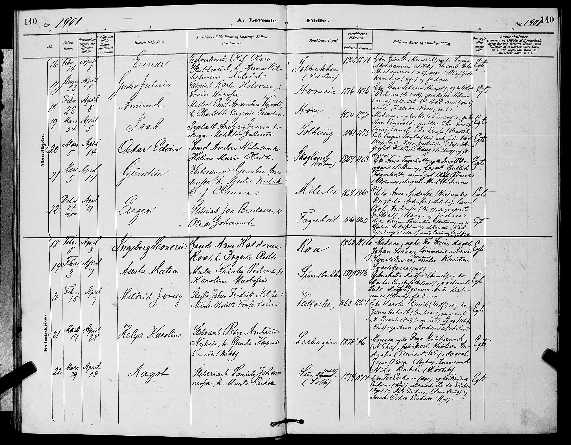 Eiker kirkebøker, SAKO/A-4/G/Ga/L0007: Parish register (copy) no. I 7, 1893-1902, p. 140