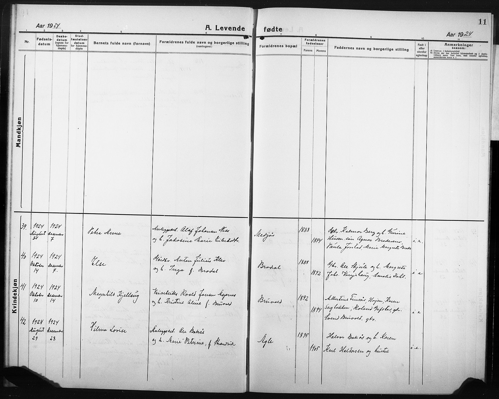 Ministerialprotokoller, klokkerbøker og fødselsregistre - Nord-Trøndelag, AV/SAT-A-1458/749/L0480: Parish register (copy) no. 749C02, 1924-1932, p. 11