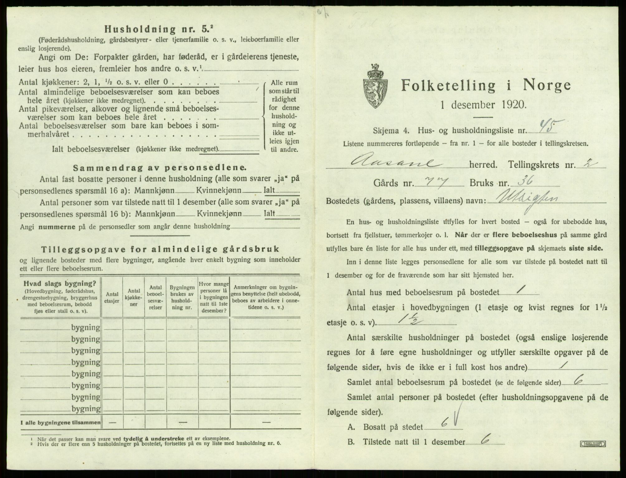 SAB, 1920 census for Åsane, 1920, p. 188