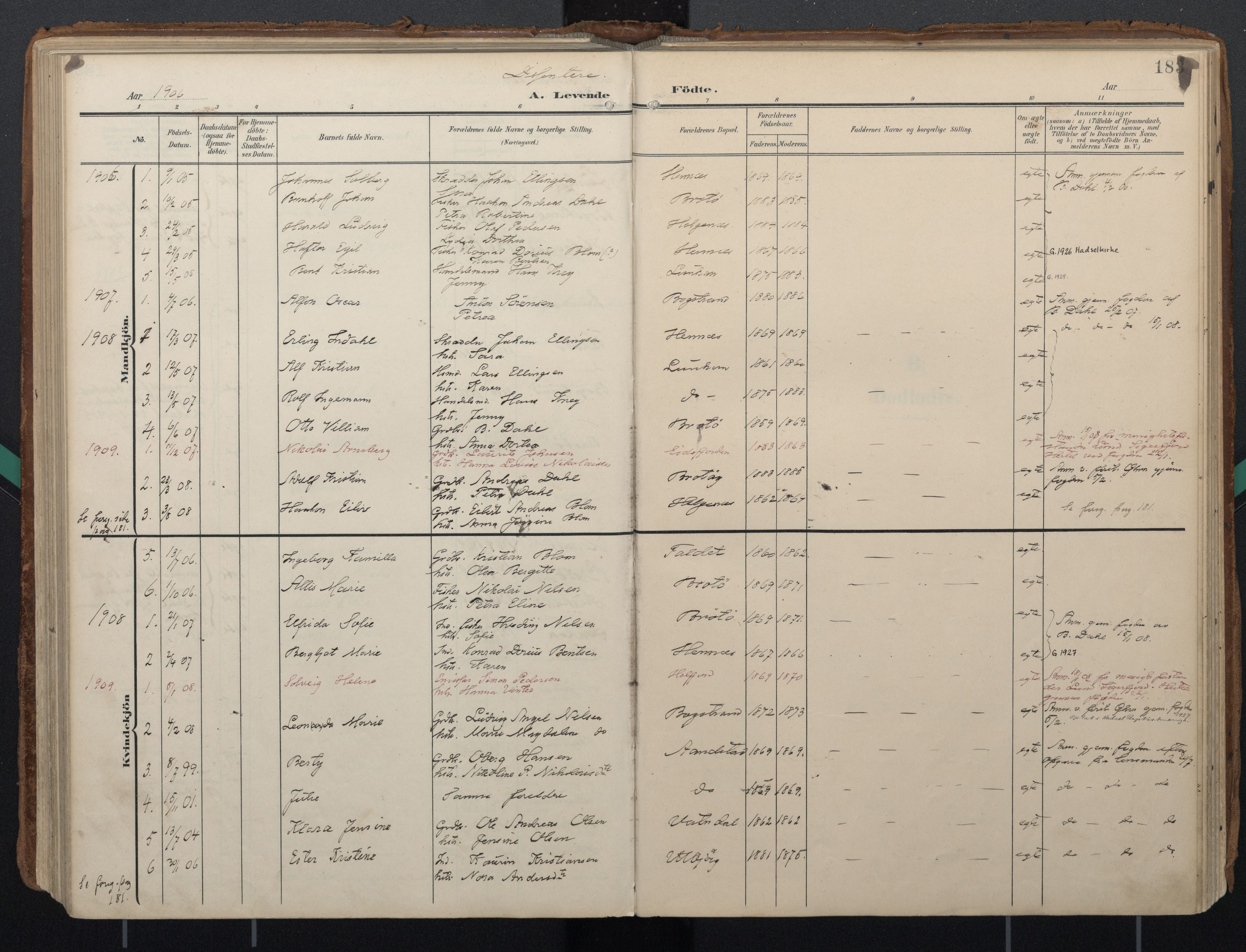 Ministerialprotokoller, klokkerbøker og fødselsregistre - Nordland, AV/SAT-A-1459/888/L1248: Parish register (official) no. 888A14, 1904-1913, p. 183