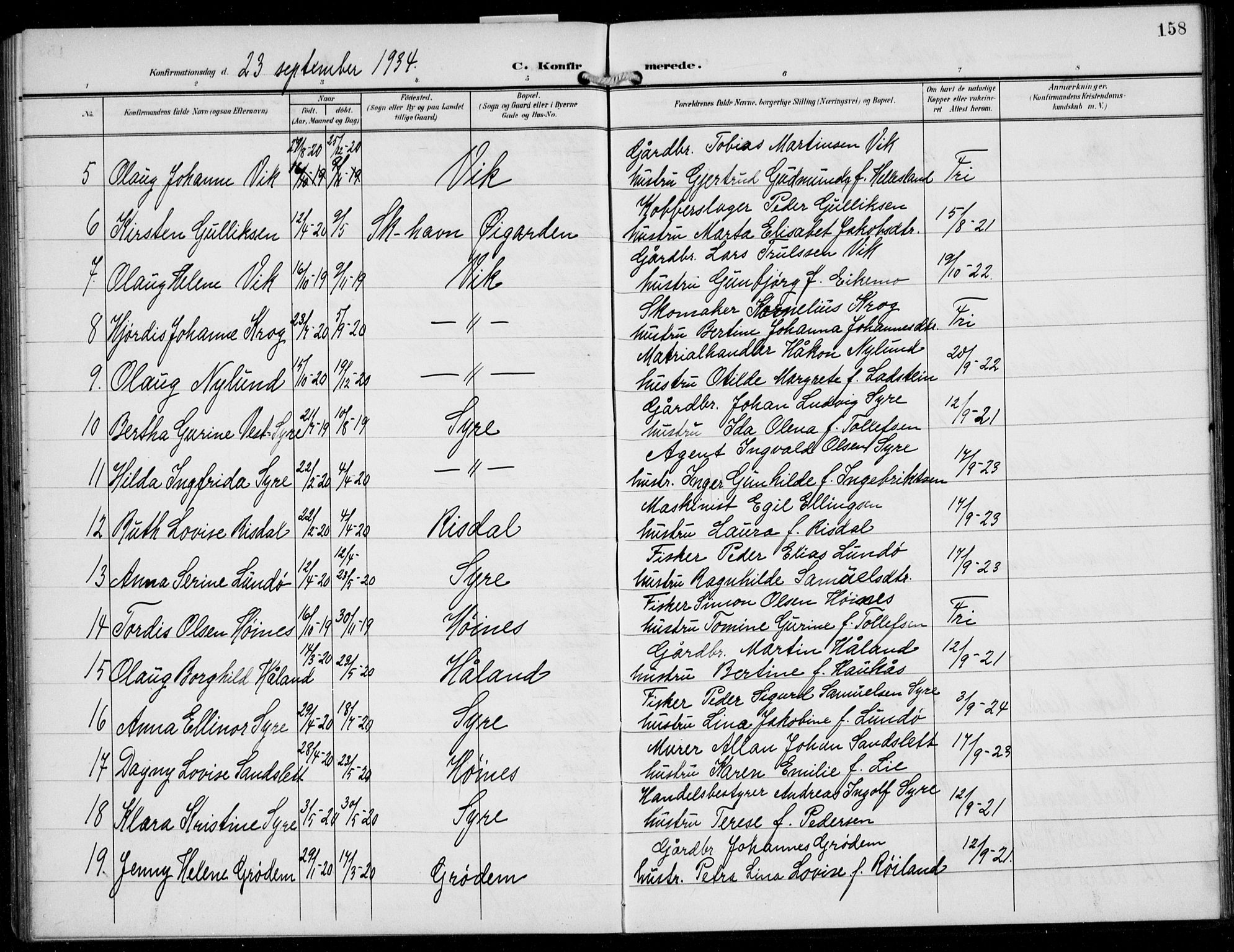 Skudenes sokneprestkontor, AV/SAST-A -101849/H/Ha/Hab/L0009: Parish register (copy) no. B 9, 1908-1936, p. 158