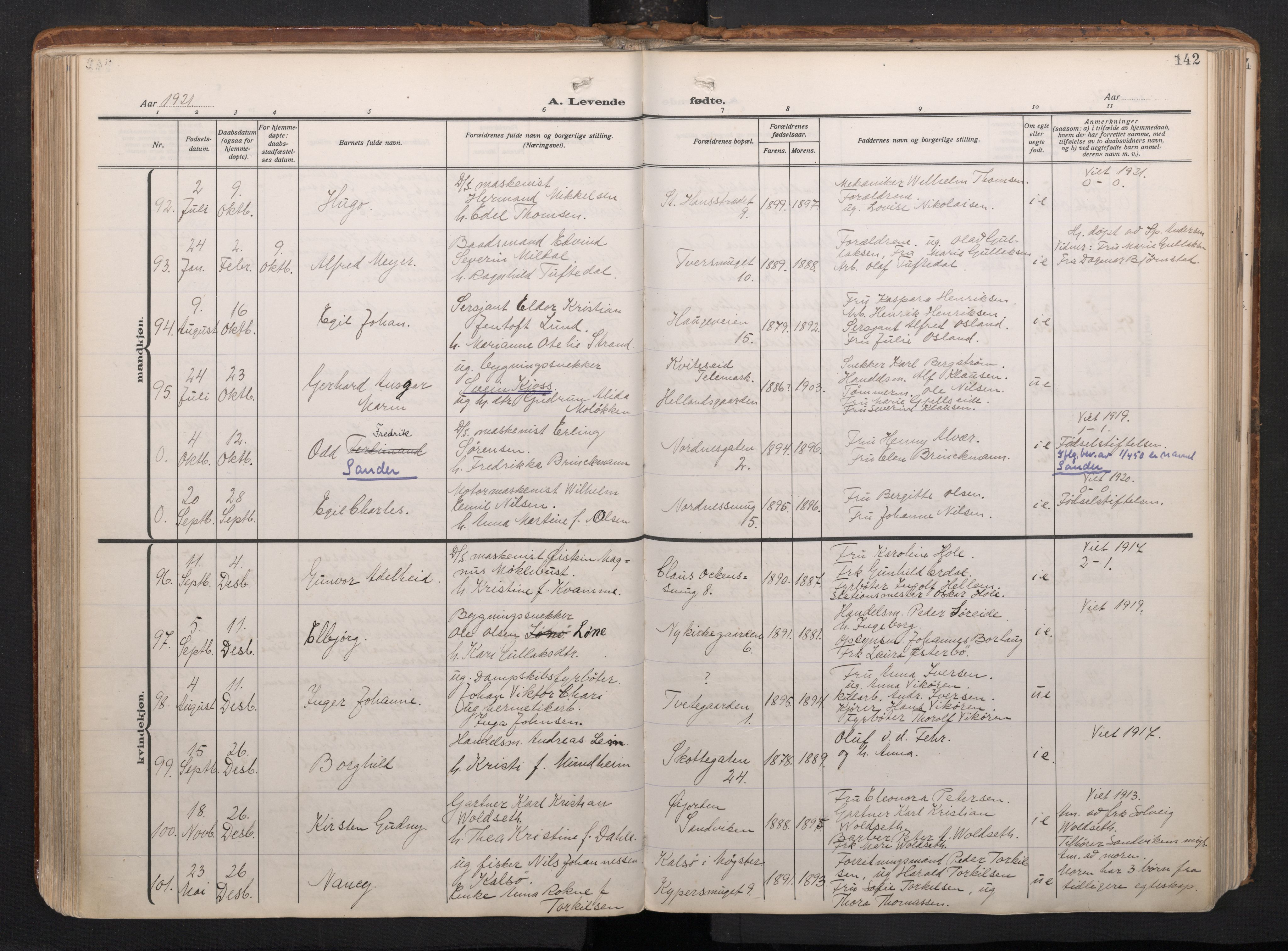 Nykirken Sokneprestembete, AV/SAB-A-77101/H/Haa/L0020: Parish register (official) no. B 8, 1916-1933, p. 141b-142a