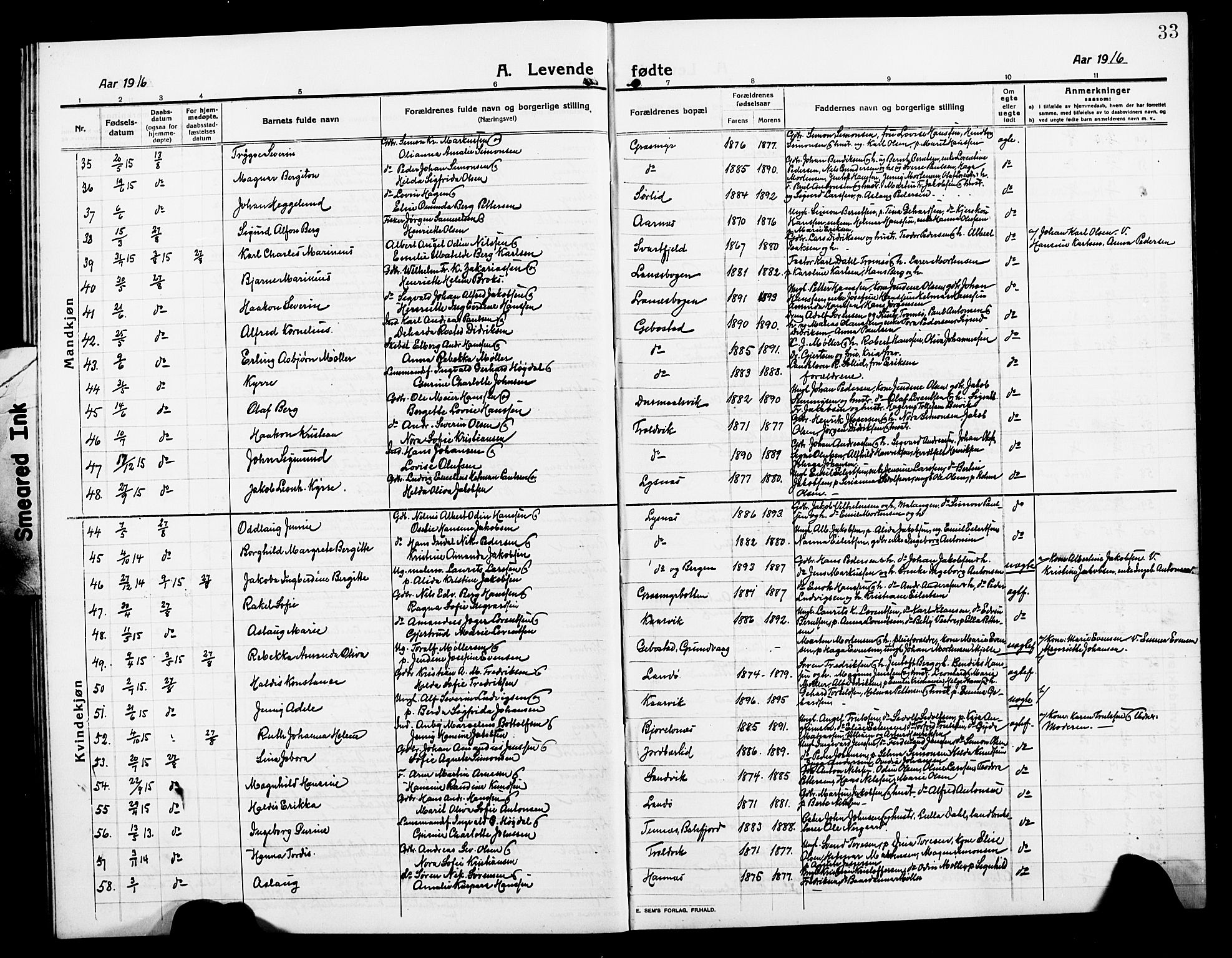 Lenvik sokneprestembete, SATØ/S-1310/H/Ha/Hab/L0009klokker: Parish register (copy) no. 9, 1912-1926, p. 33