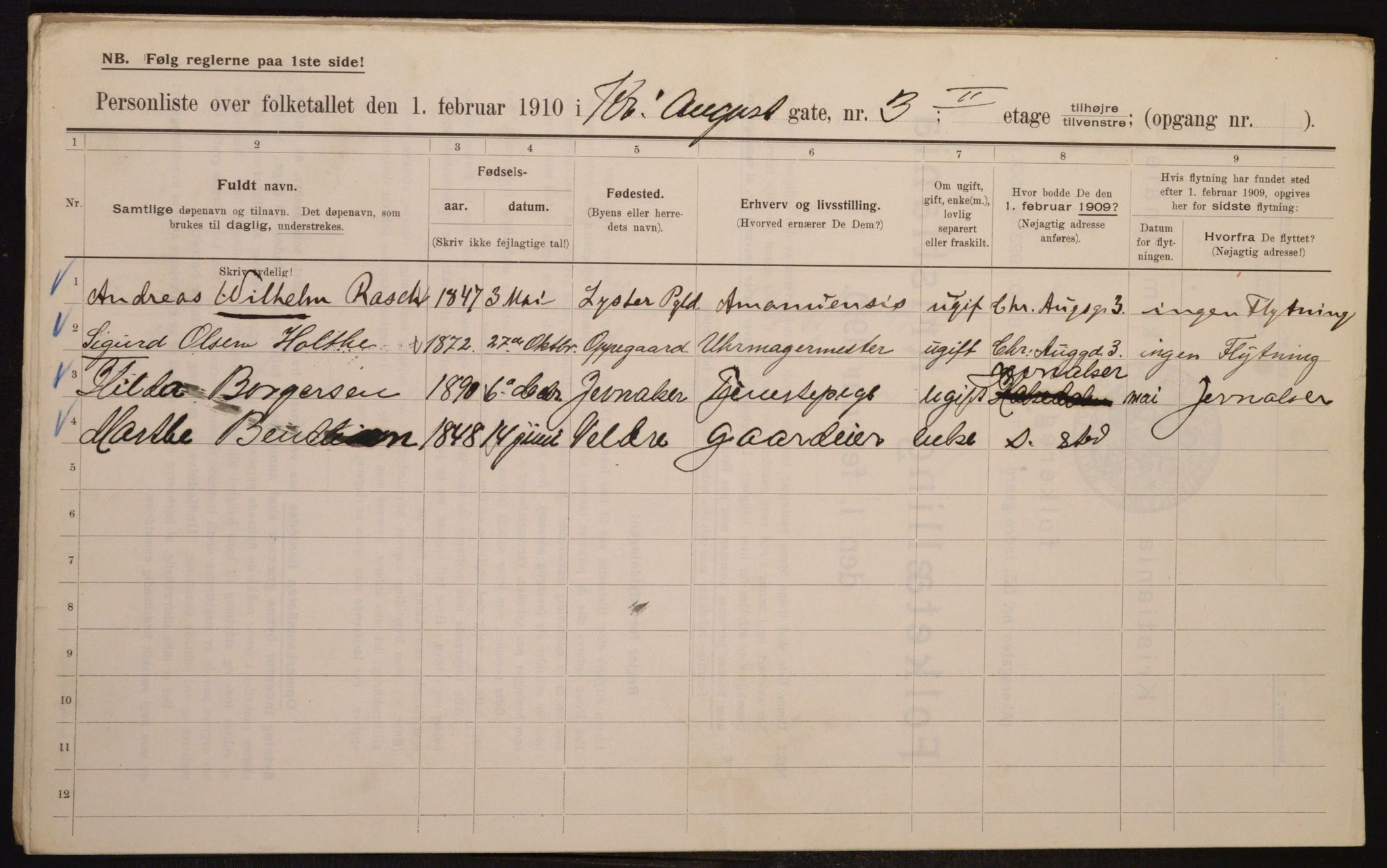 OBA, Municipal Census 1910 for Kristiania, 1910, p. 52359