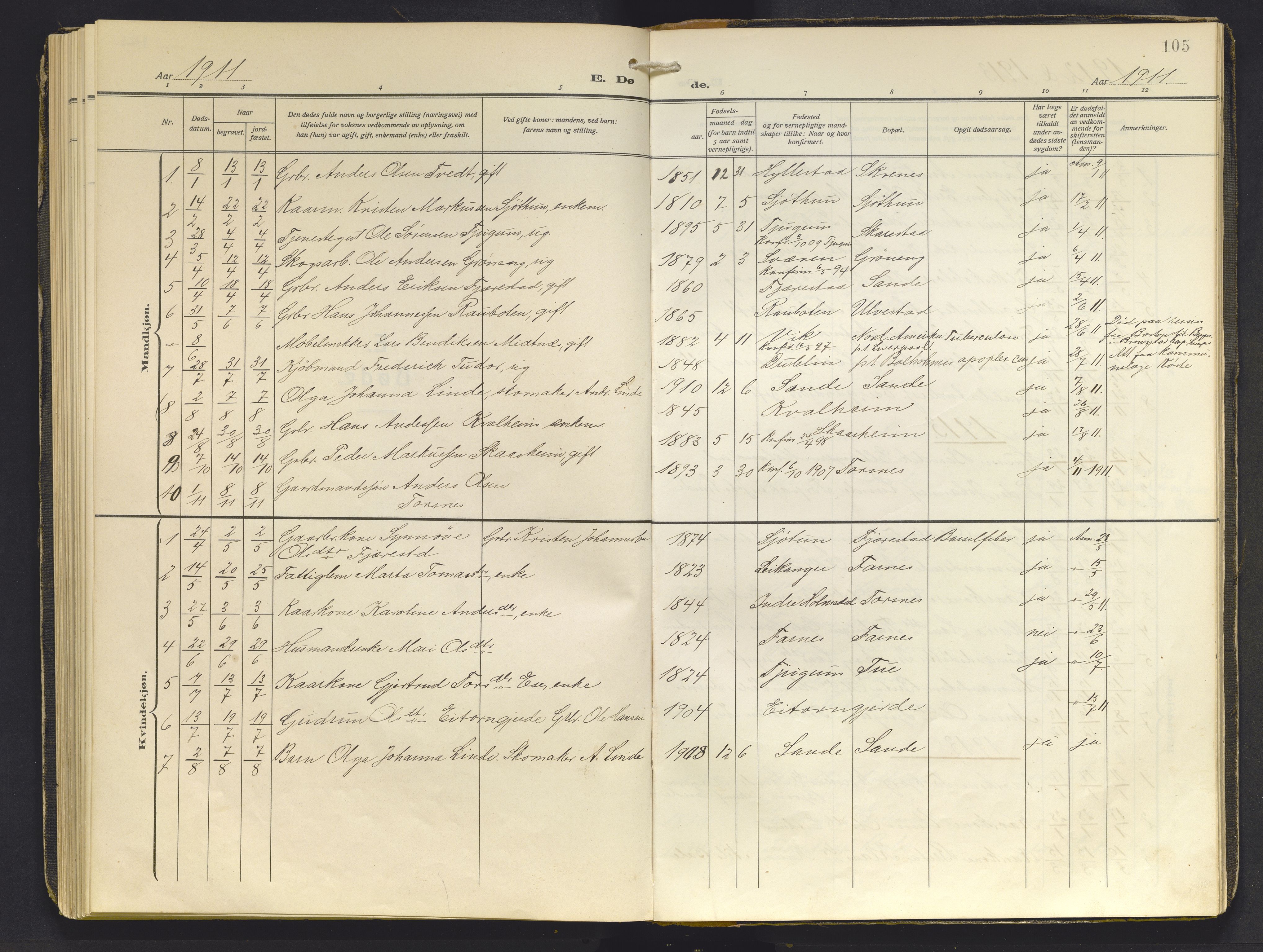 Balestrand sokneprestembete, AV/SAB-A-79601/H/Haa/Haab/L0002: Parish register (official) no. B 2, 1911-1932, p. 105